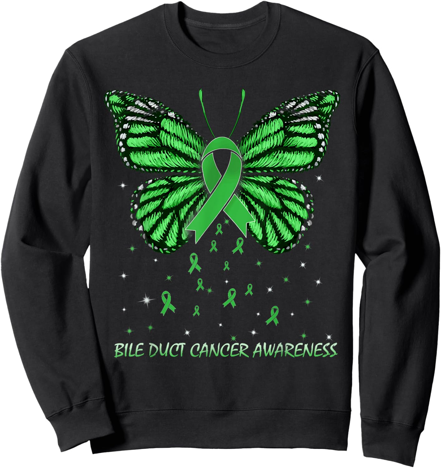 Bile Duct Cancer Awareness Butterfly Sweatshirt - Sweatshirt | Black