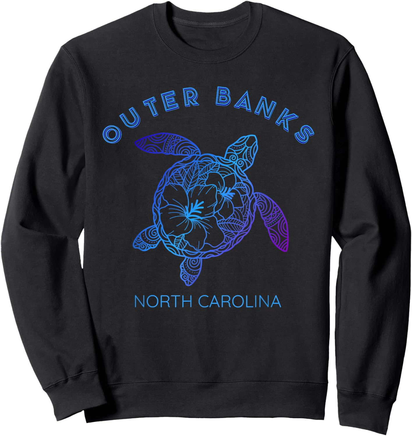 Floral Beach Sea Turtle Art North Carolina OBX Outer Banks Sweatshirt - Sweatshirt | Black