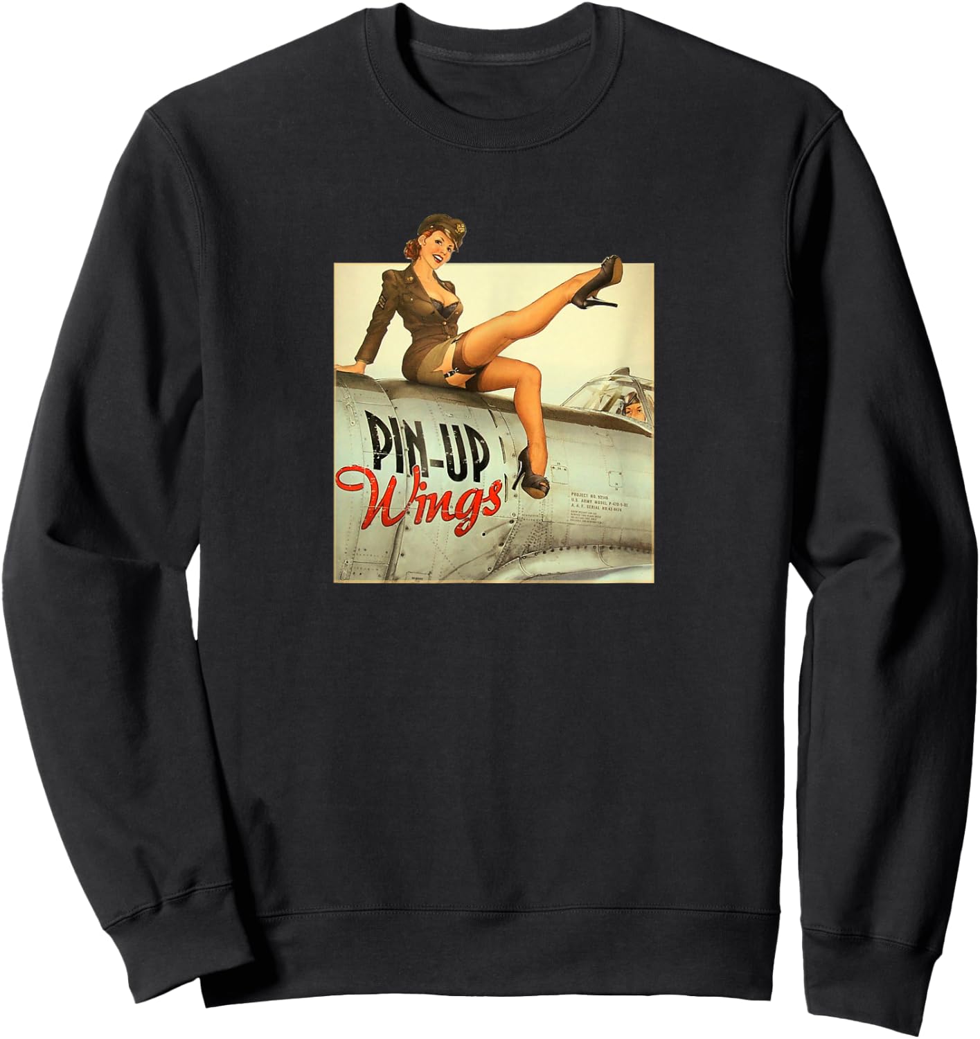 Pinup Girl Wings Vintage Poster WW2 Sweatshirt - Sweatshirt | Black