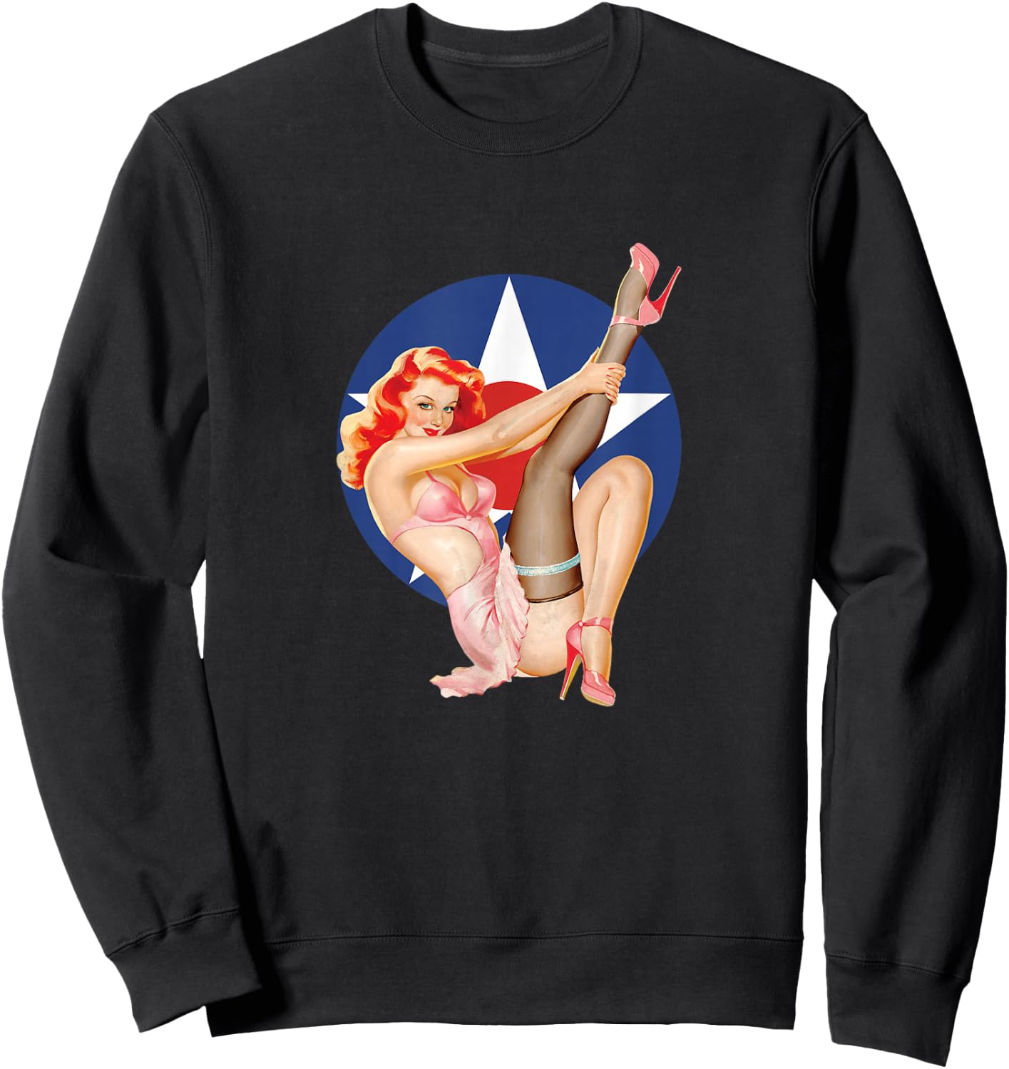 Vintage Patriotic Pinup Girl Sweatshirt - Sweatshirt | Black