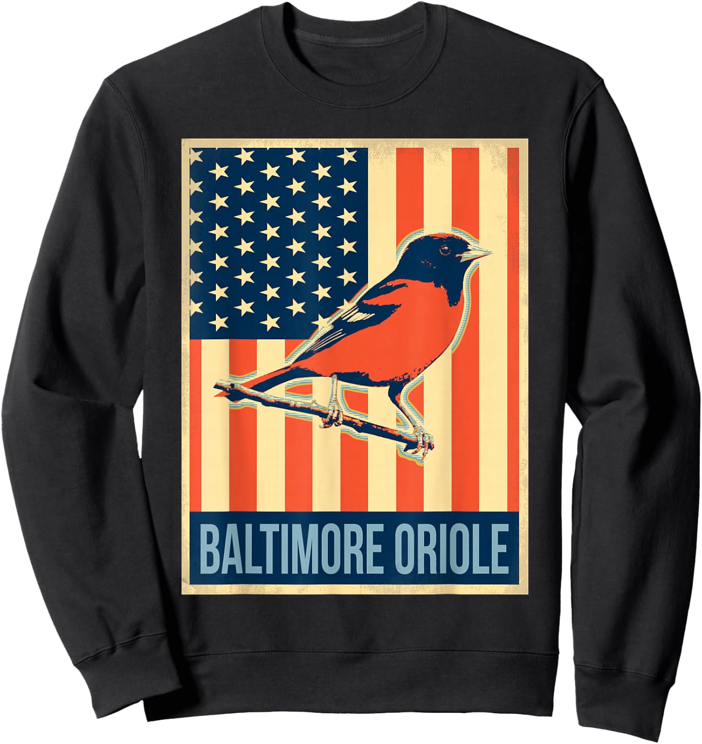 Vintage US Flag Baltimore Oriole Shirt Sweatshirt - Sweatshirt | Black