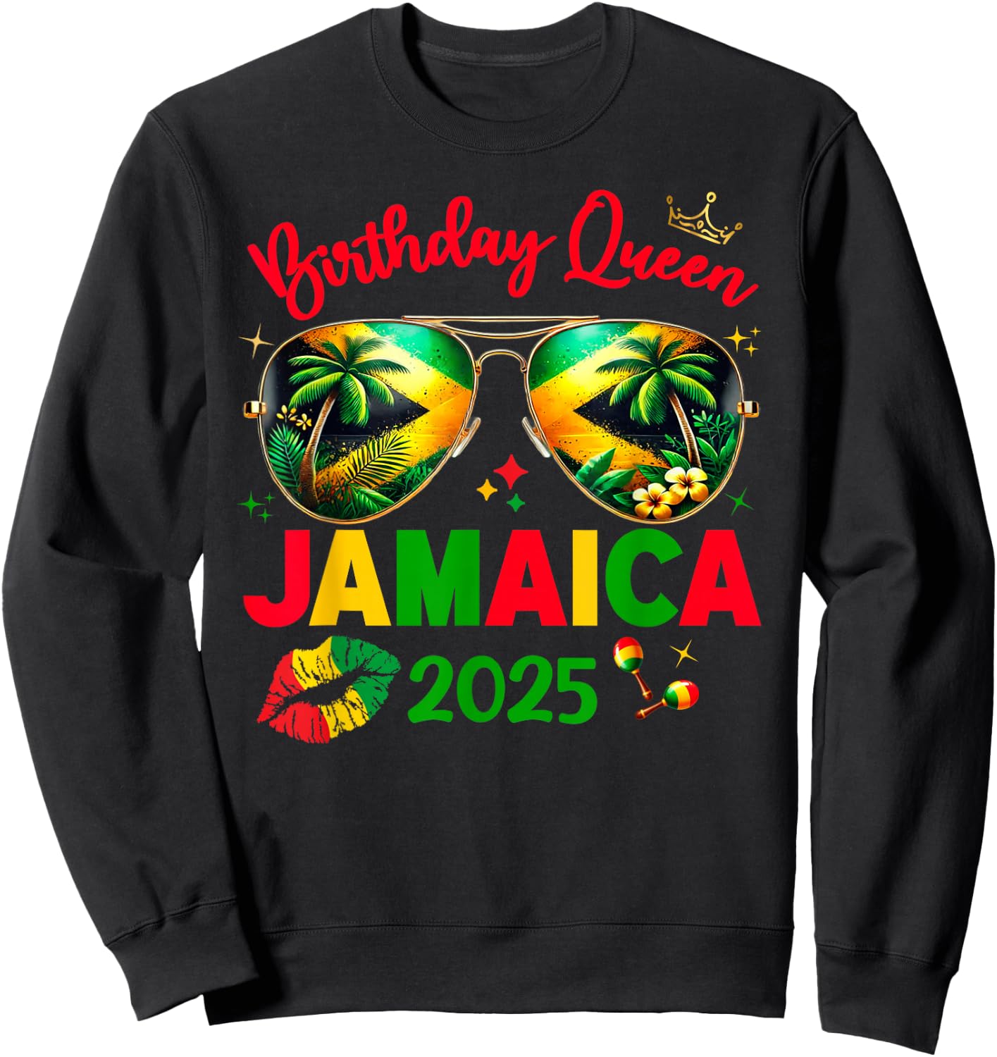 50th Birthday Girl Queen Jamaica Vacation Matching Outfit Sweatshirt - Sweatshirt | Black