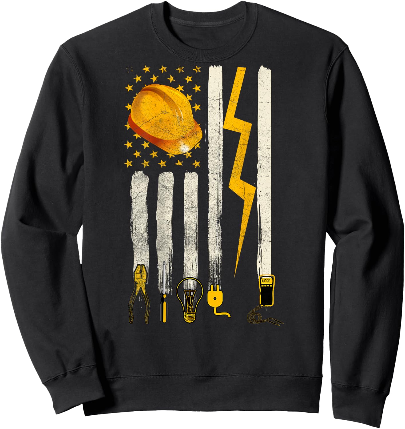 Electrician Tools Patriotic American Flag Design On Back Sweatshirt - Sweatshirt | Black
