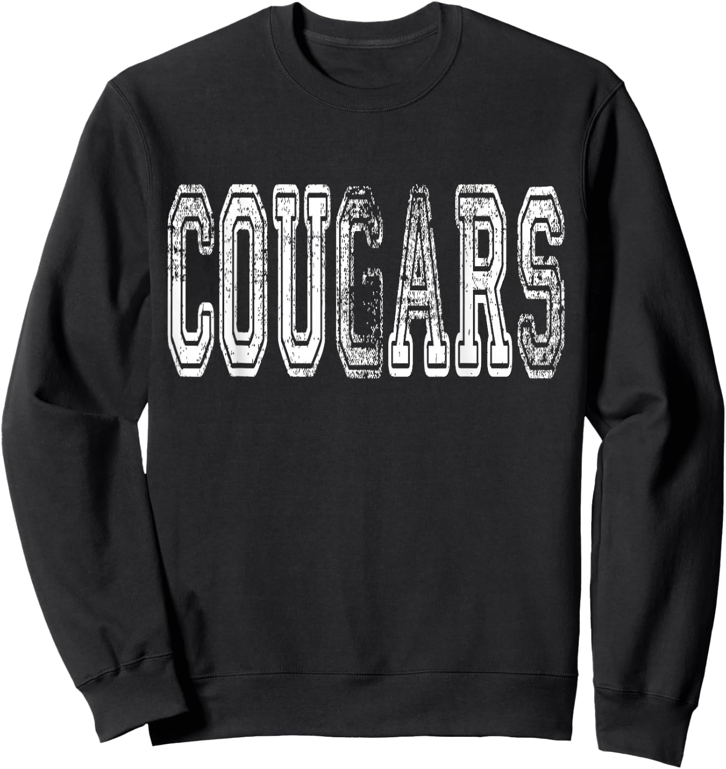 Cougars Mascot Distressed Vintage School Sports Name Fans Sweatshirt - Sweatshirt | Black