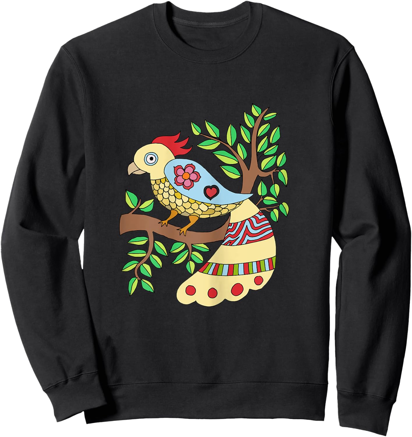Bird Art Madhubani Style Sweatshirt - Sweatshirt | Black