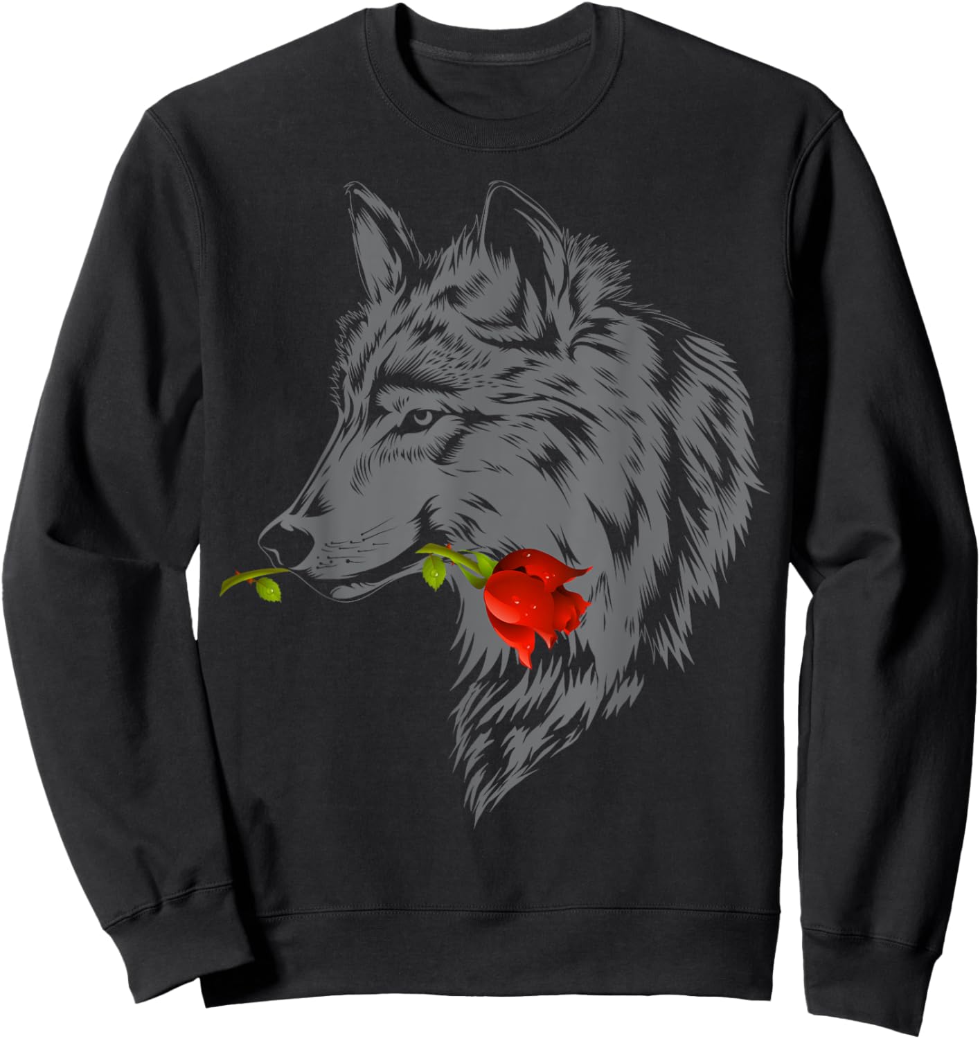 Wolf Rose | Cute Valentine Gray Wolf Gift Sweatshirt - Sweatshirt | Black