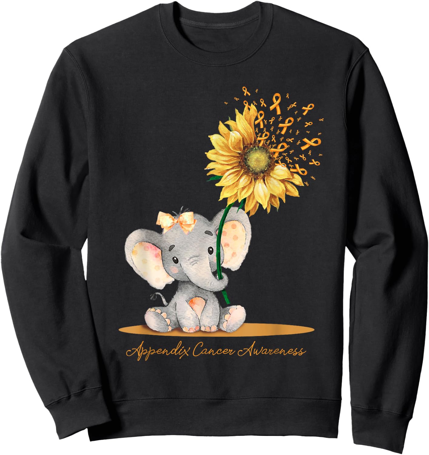 APPENDIX CANCER AWARENESS Cute Elephant Sunflower Orange Sweatshirt - Sweatshirt | Black