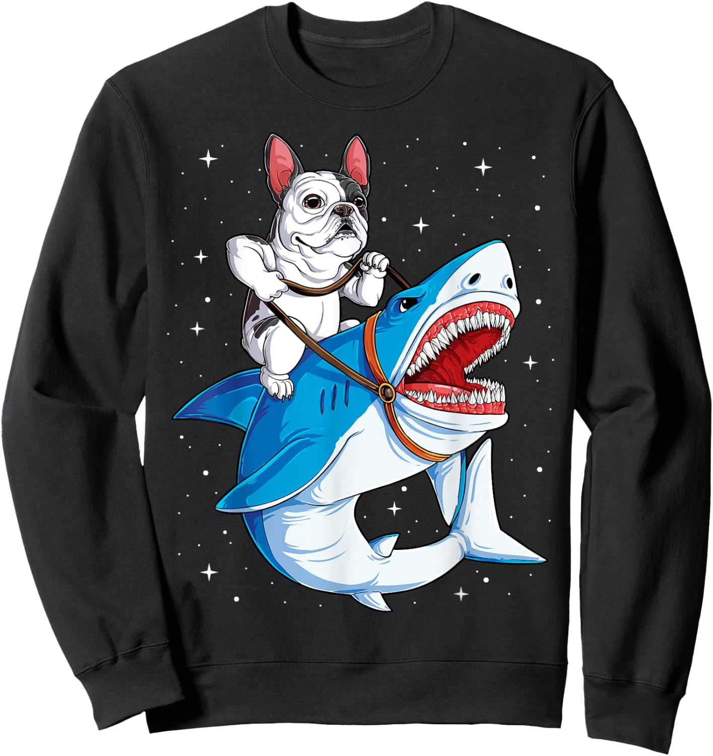French Bulldog Riding Shark Jawsome Dog Lover Gifts Galaxy Men Women Sweatshirt - Sweatshirt | Black