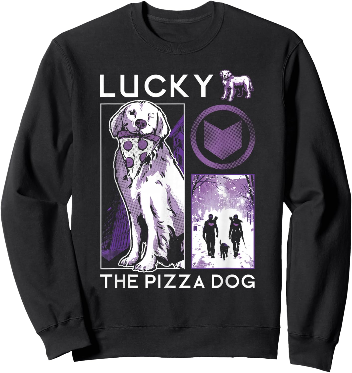 Marvel Hawkeye Lucky The Pizza Dog Purple Collage Sweatshirt - Sweatshirt | Black