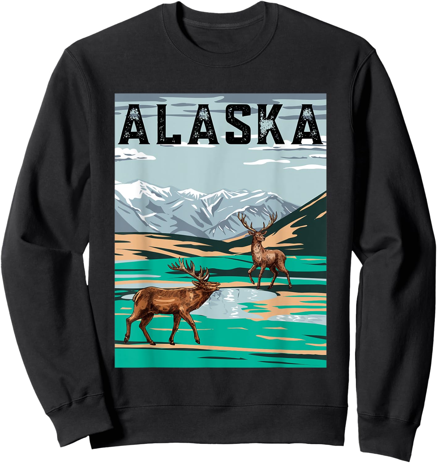 Vintage Alaska Hunting Deer design Men Women Boy Girl Kids Sweatshirt - Sweatshirt | Black