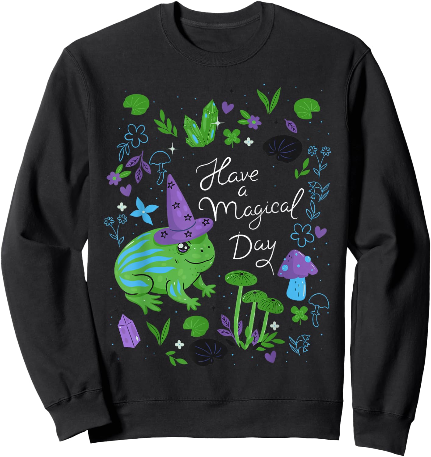 Have a magical day Cute Esoteric Frog Animal Art Sweatshirt - Sweatshirt | Black