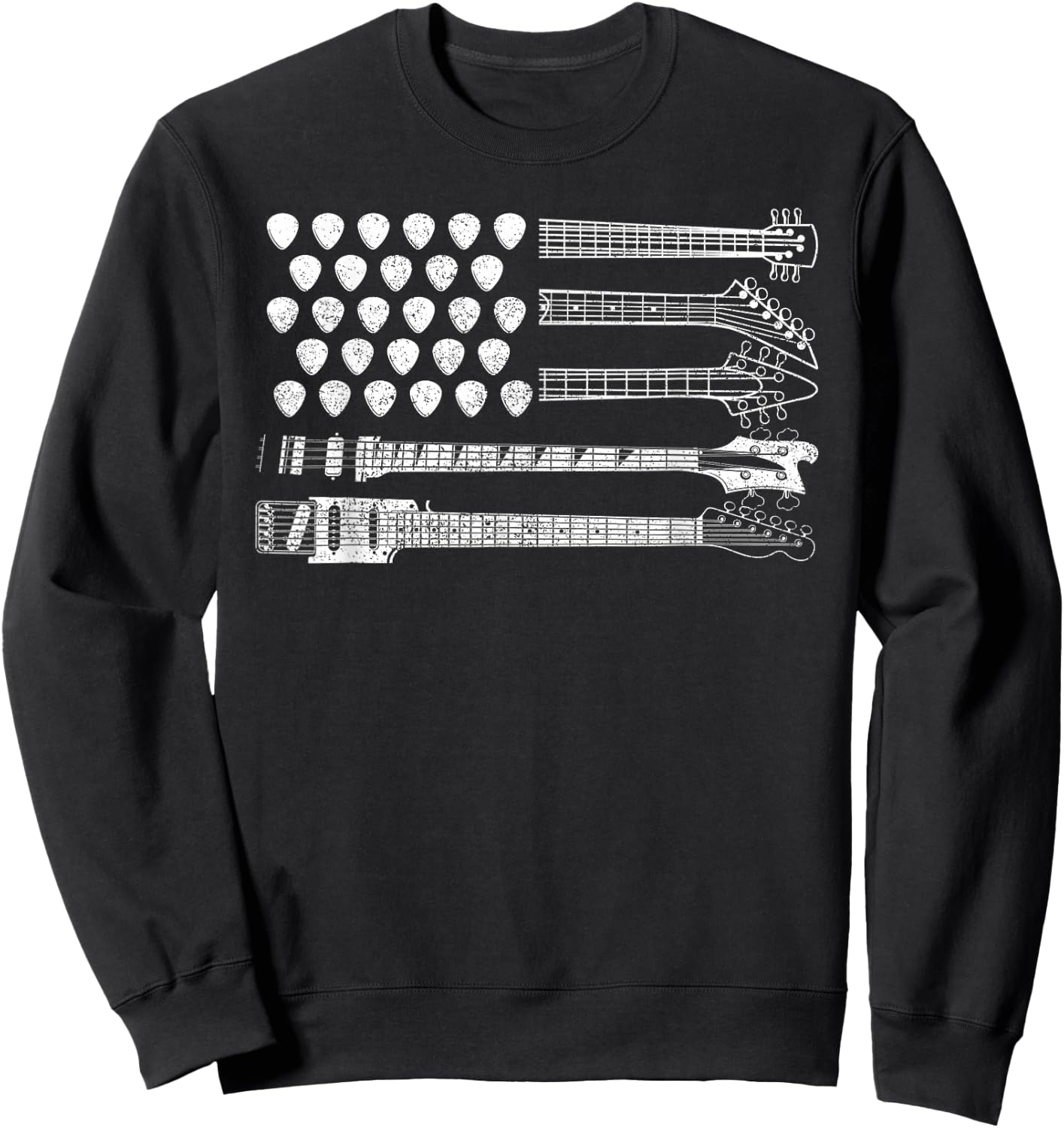 Lets Rock Rock n Roll Guitar Retro USA Flag Sweatshirt - Sweatshirt | Black