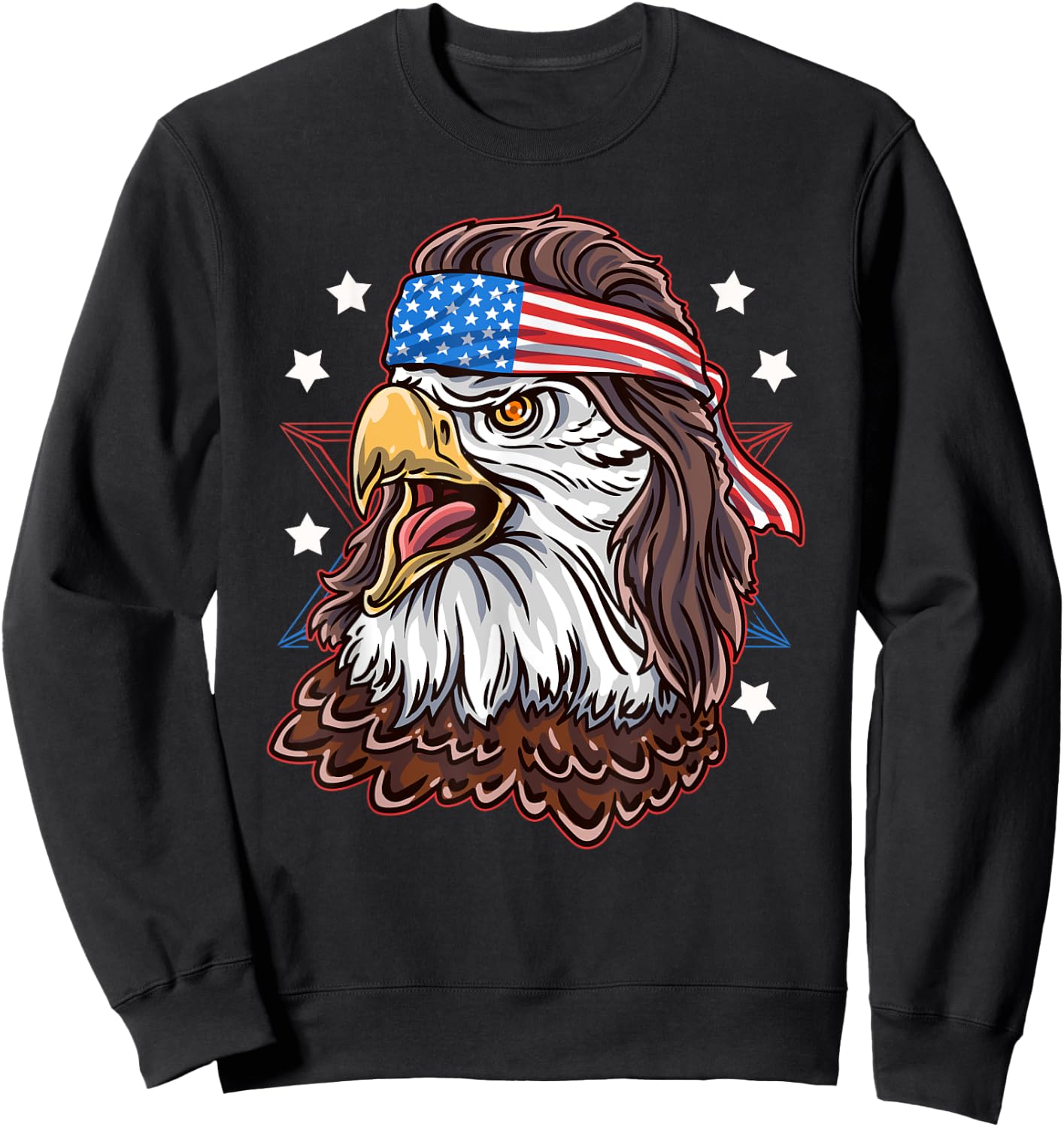 Funny Redneck 80s Patriotic Proud Mullet American Bald Eagle Women Men Sweatshirt - Sweatshirt | Black