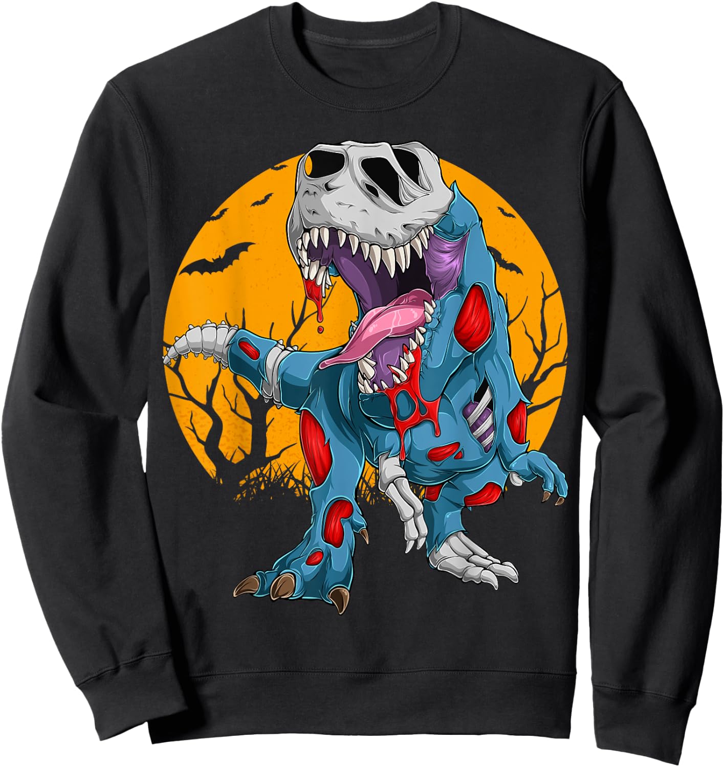 Zombie Saurus Halloween Costume Zombie Dinosaur T Rex Boys Sweatshirt - Sweatshirt | Black