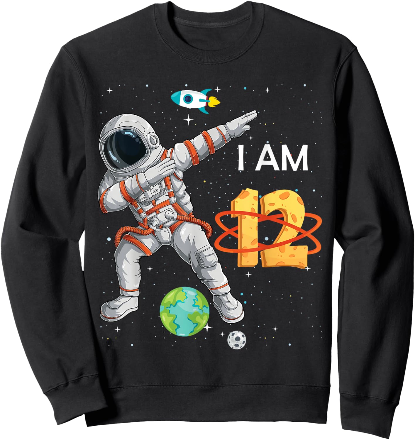 12 Years Old Birthday Boy Astronaut Space 12th B-Day Sweatshirt - Sweatshirt | Black