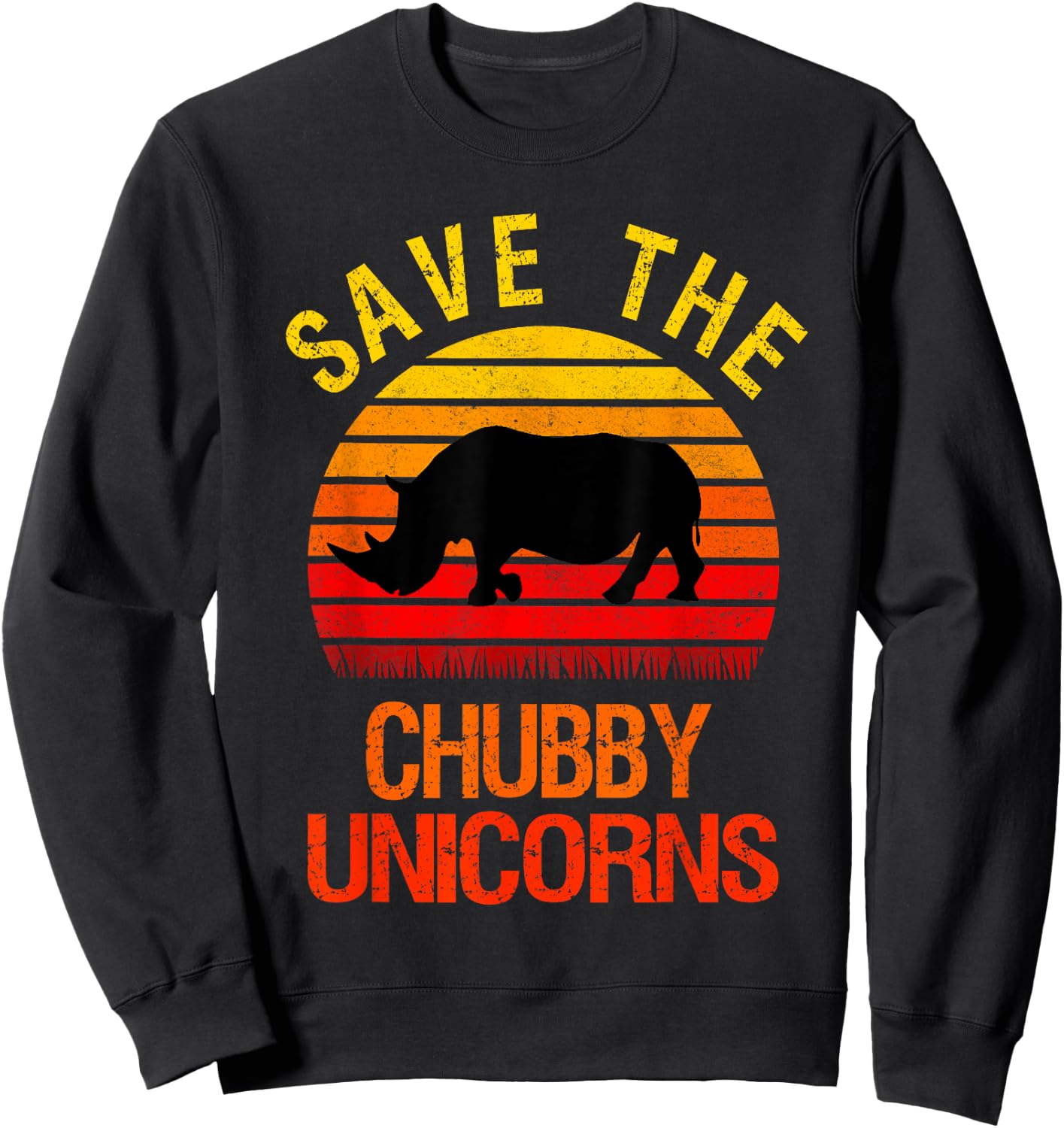 Save The Chubby Unicorns Retro Style Rhino Sweatshirt - Sweatshirt | Black