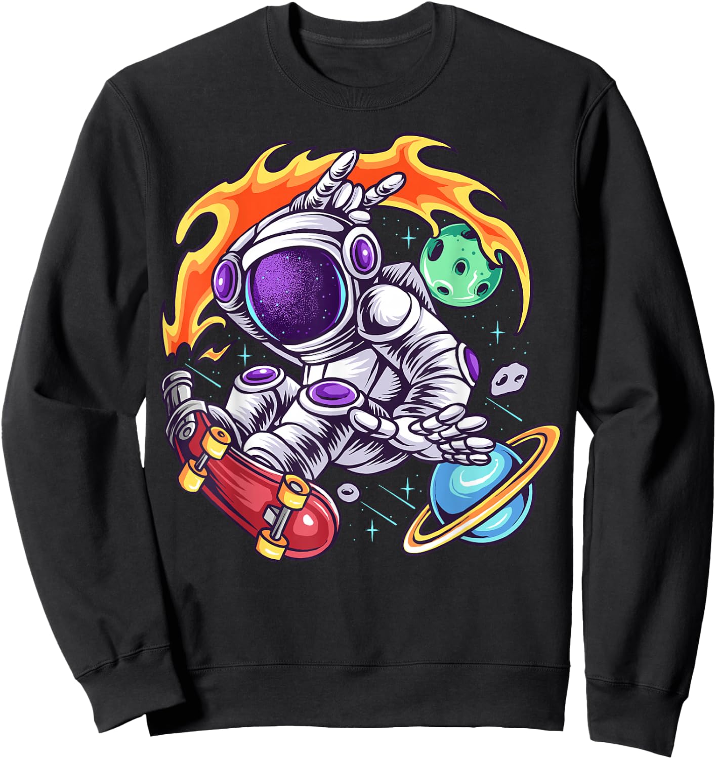 Astronaut Rides Skateboard In Space Sweatshirt - Sweatshirt | Black