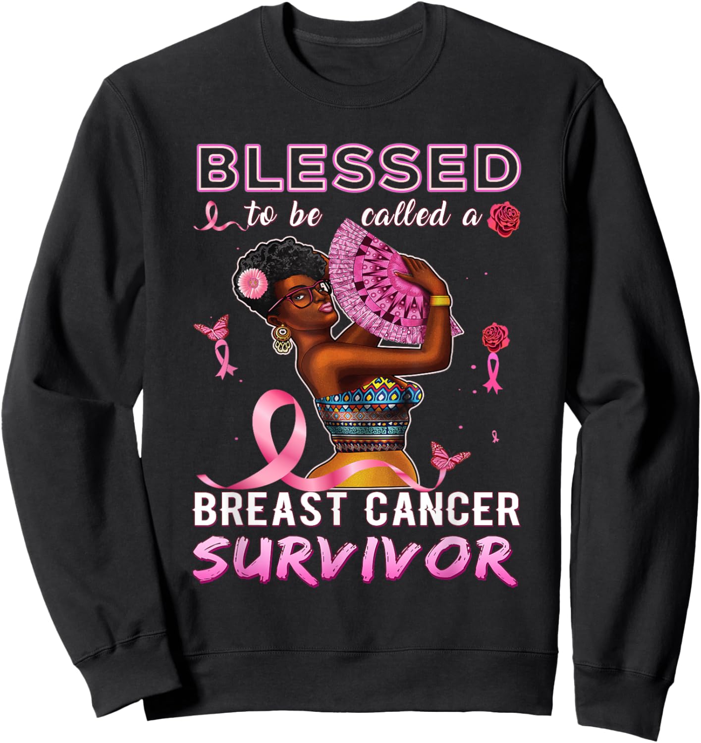 African American Breast Cancer Black Women Blessed Survivor Sweatshirt - Sweatshirt | Black