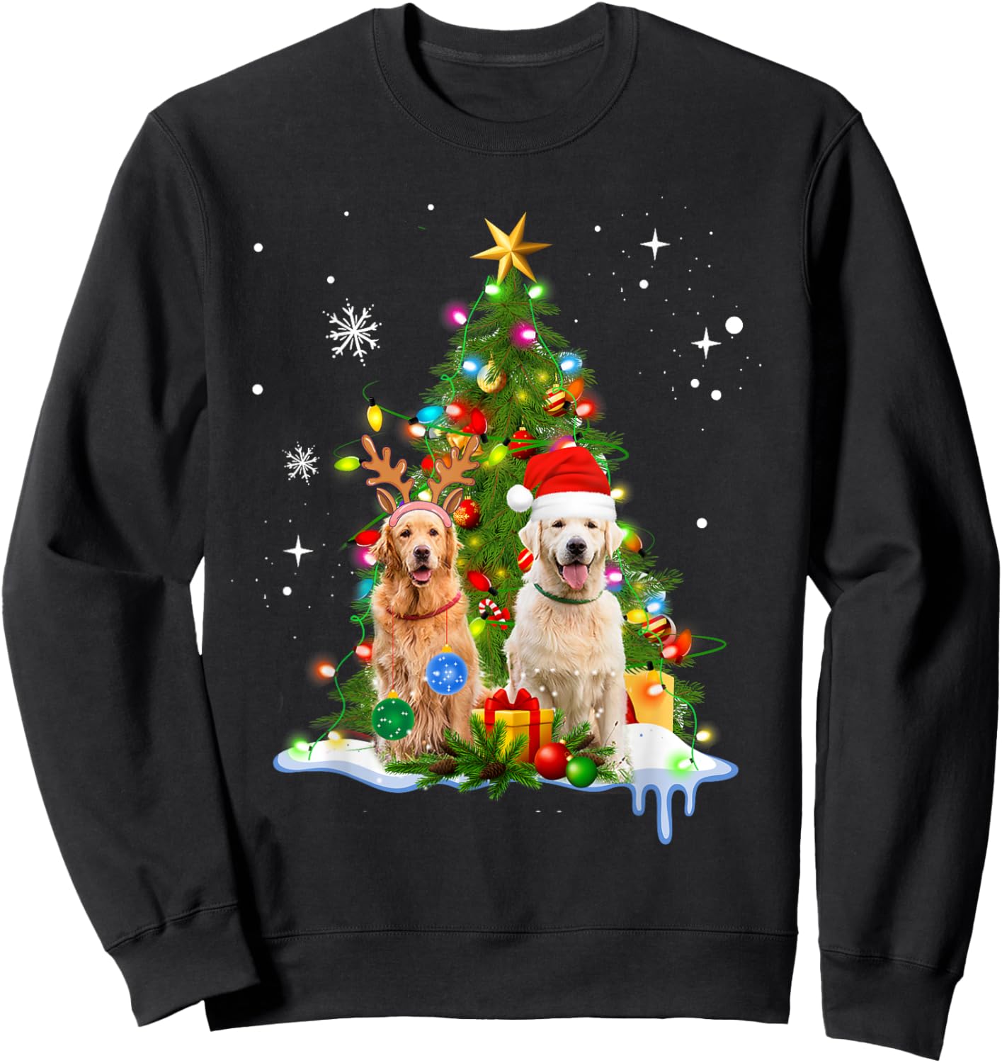 Cute Golden Retriever Christmas Tree Sweatshirt - Sweatshirt | Black