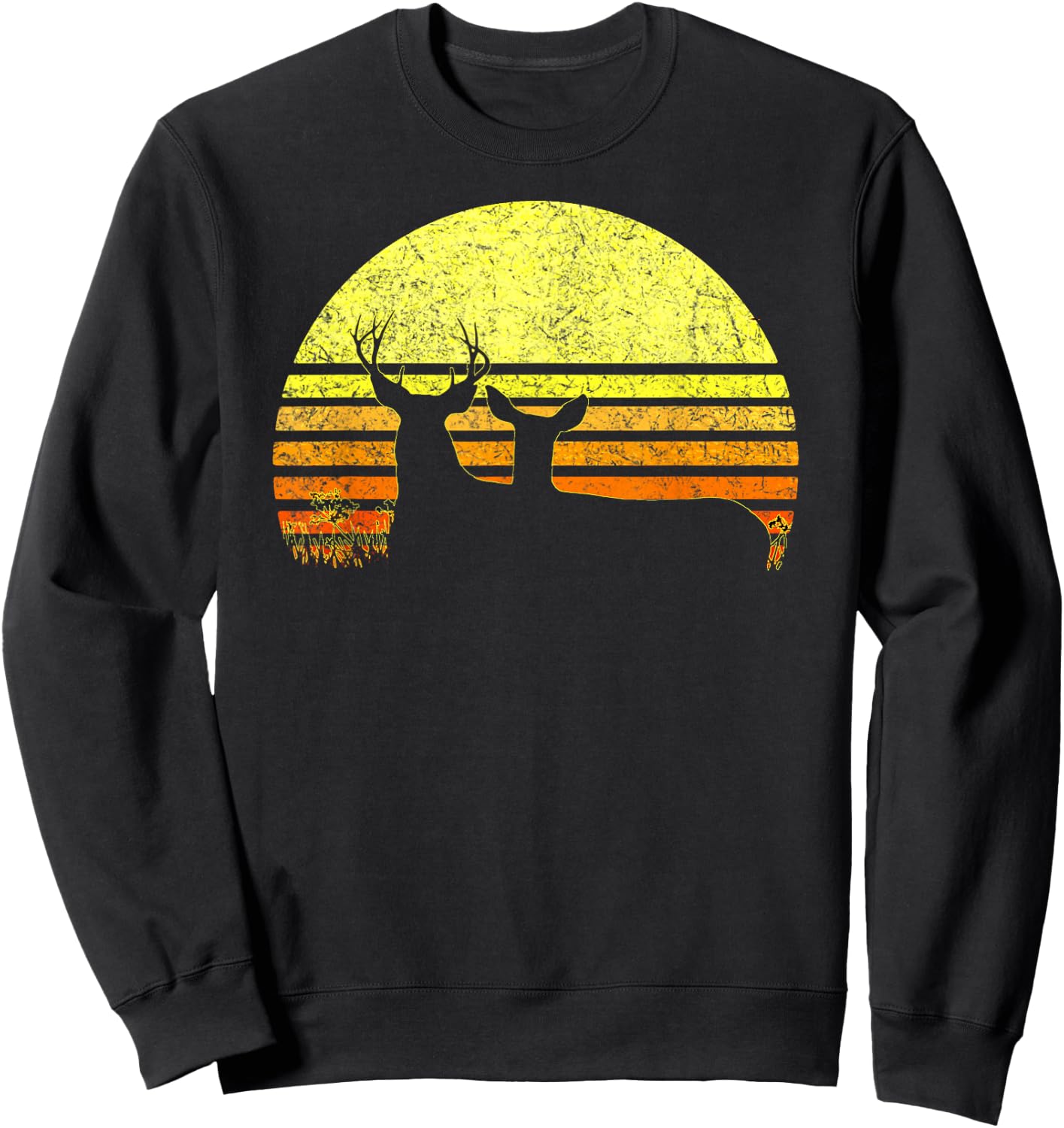 Buck Mule Deer Hunting Dad Vintage Retro Sun Bow Hunter Gift Sweatshirt - Sweatshirt | Black