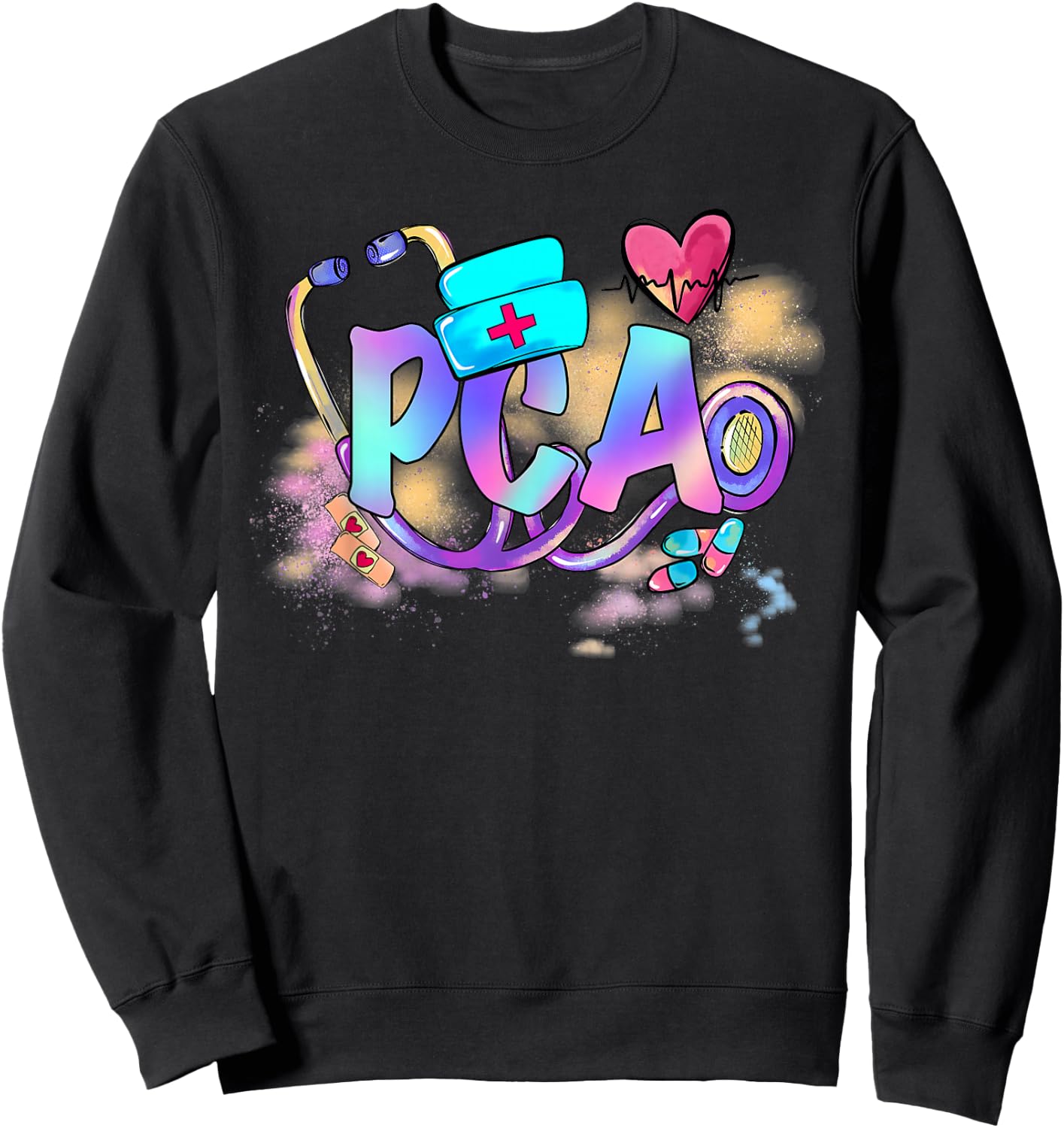 Tie Dye PCA Cute Nurse Day CNA RN Nurse Week Gifts Nursing Sweatshirt - Sweatshirt | Black