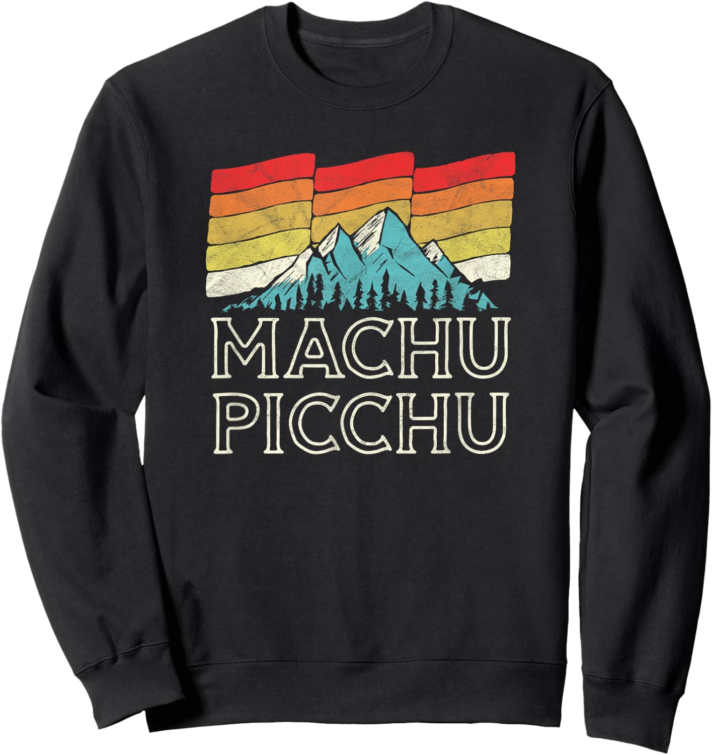 Retro Macchu Picchu Mountain - Vintage 80s Sunset Sweatshirt - Sweatshirt | Black