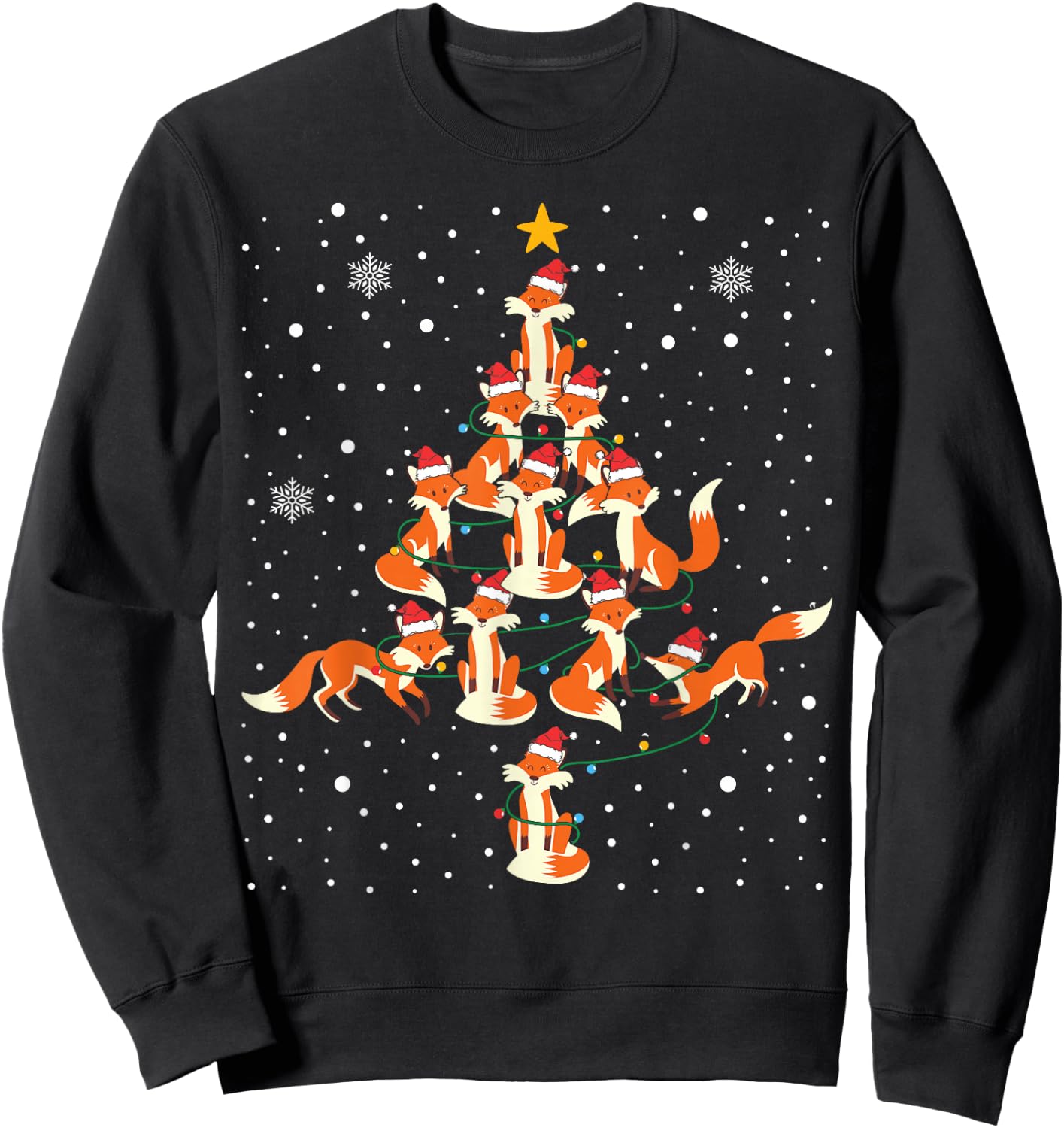Foxes Christmas Tree Lights Fox Xmas Pajama Sweatshirt - Sweatshirt | Black