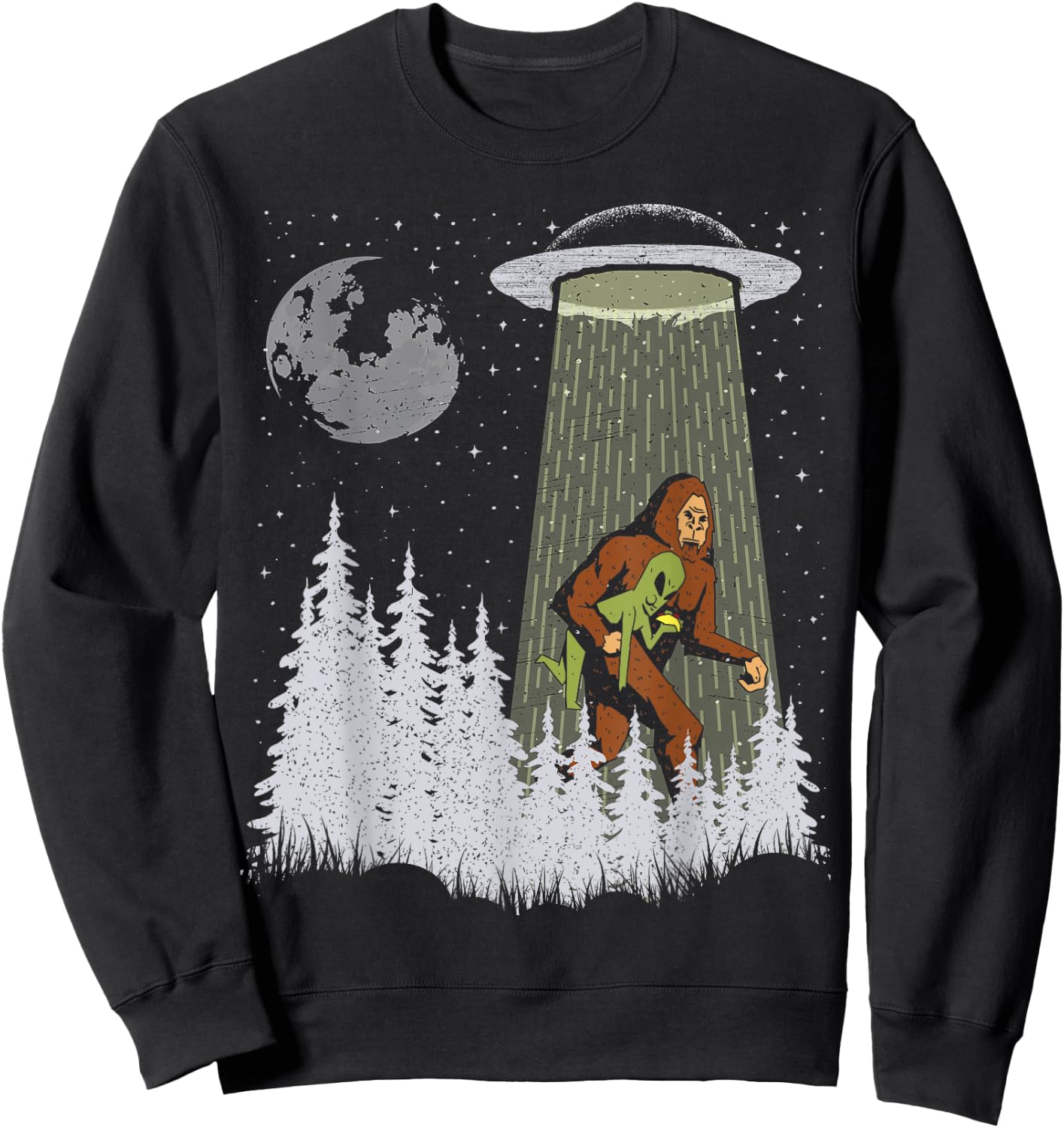 Funny Bigfoot Carrying Alien Eating Taco Cool Sasquatch Ufo Sweatshirt - Sweatshirt | Black