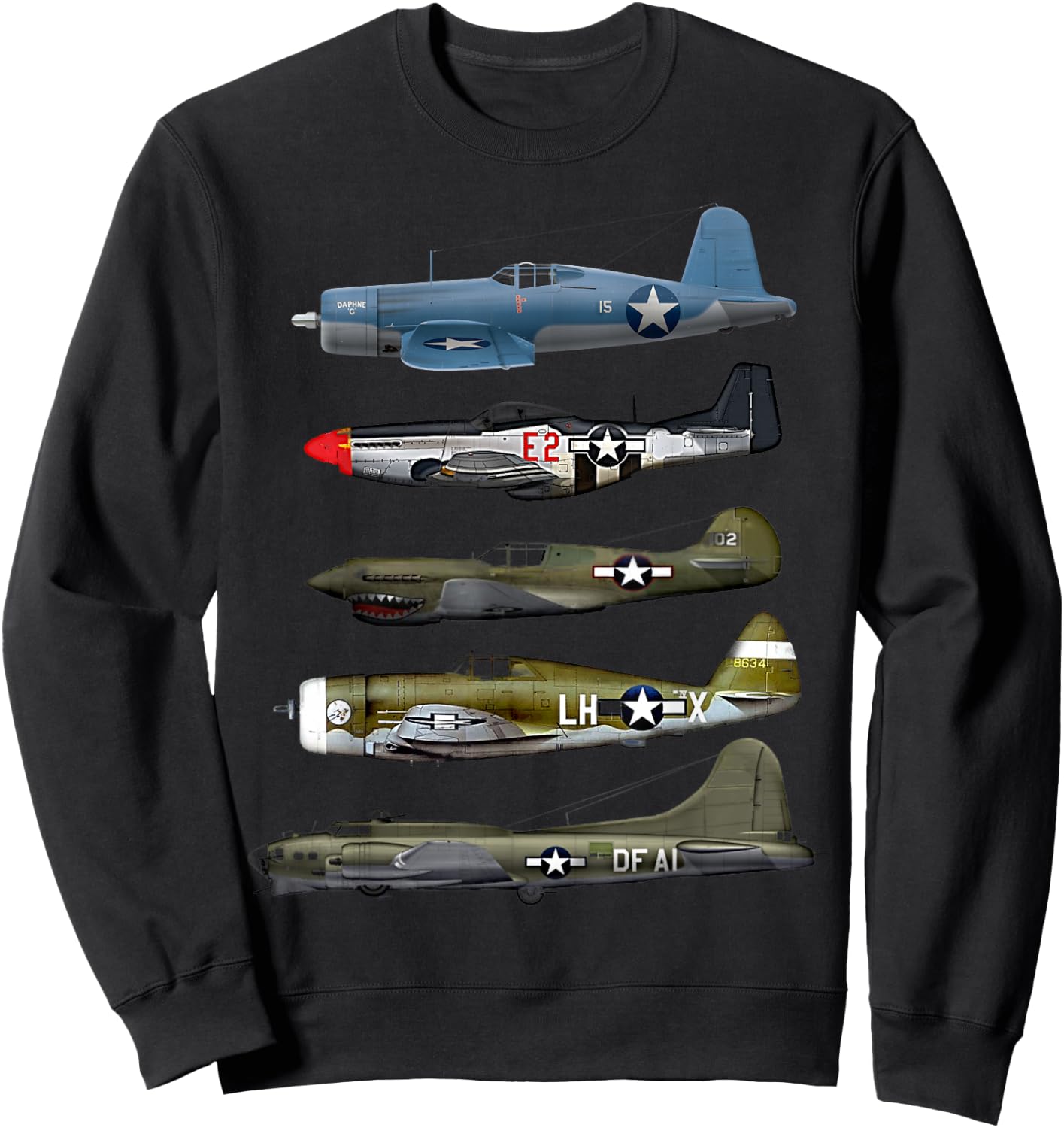 WW2 Warplane B-17 P51 Mustang F4U Corsair P40 Warhawk Gift Sweatshirt - Sweatshirt | Black
