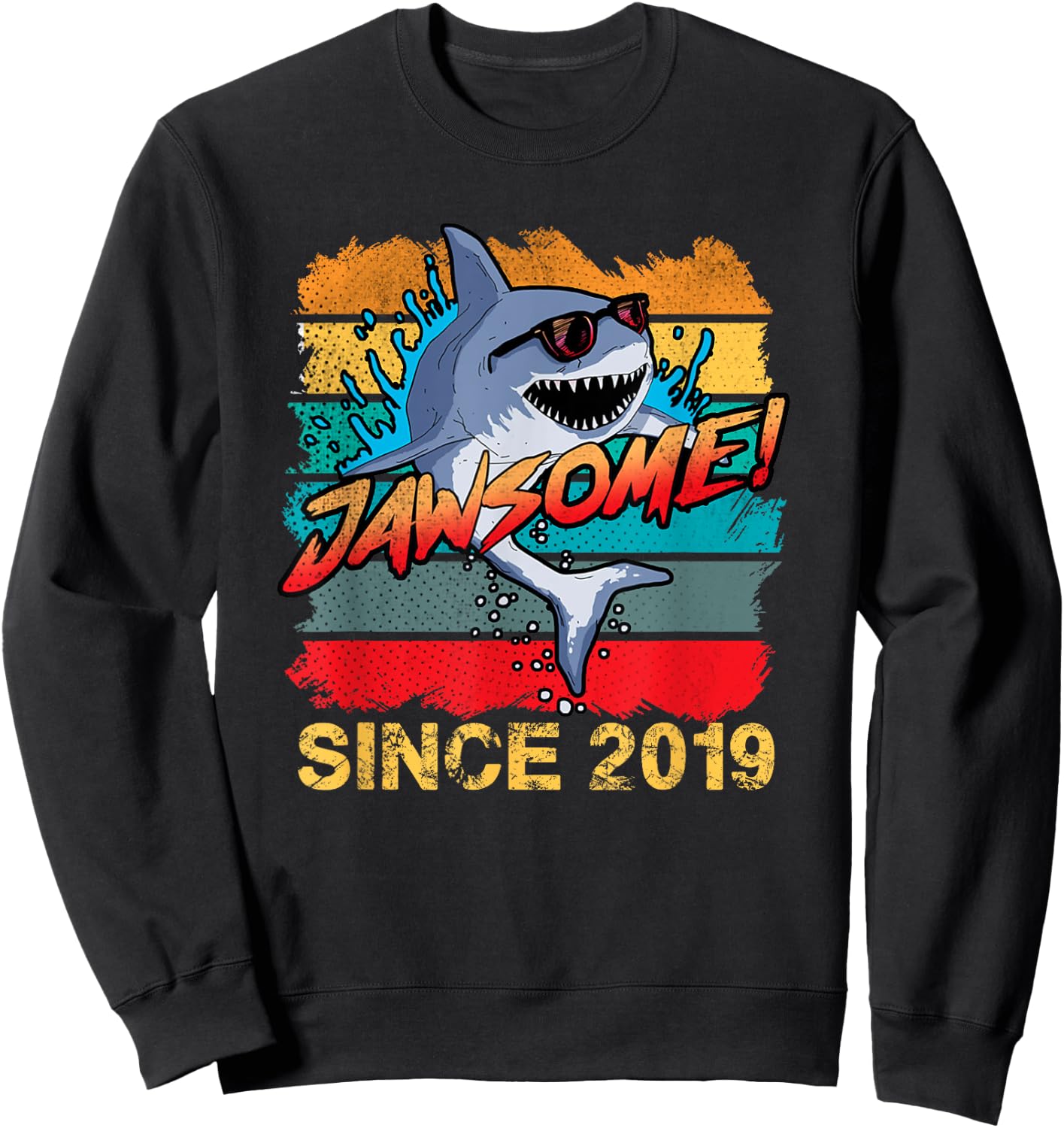 Kids Retro 3rd Birthday Shark 3 Year Old Jawsome Since 2019 Sweatshirt - Sweatshirt | Black