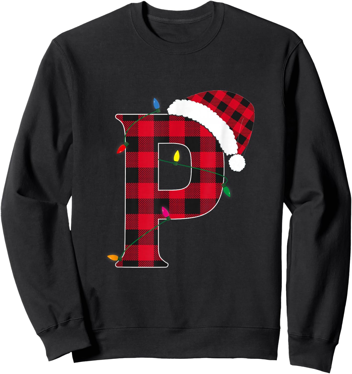 Awesome Letter P Initial Name Buffalo Plaid Christmas Sweatshirt - Sweatshirt | Black