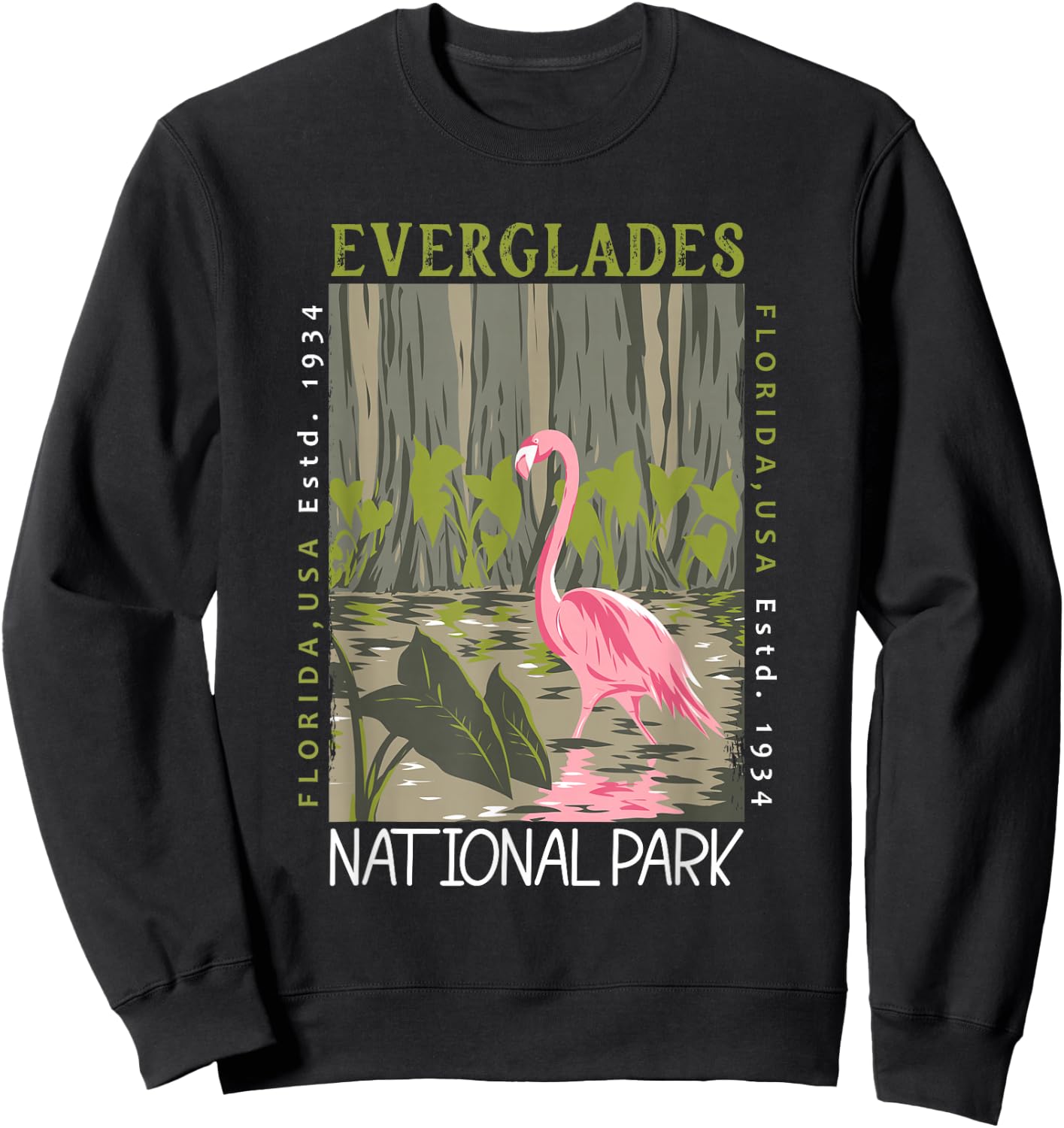 Everglades National Park Florida Flamingo Distressed Vintage Sweatshirt - Sweatshirt | Black