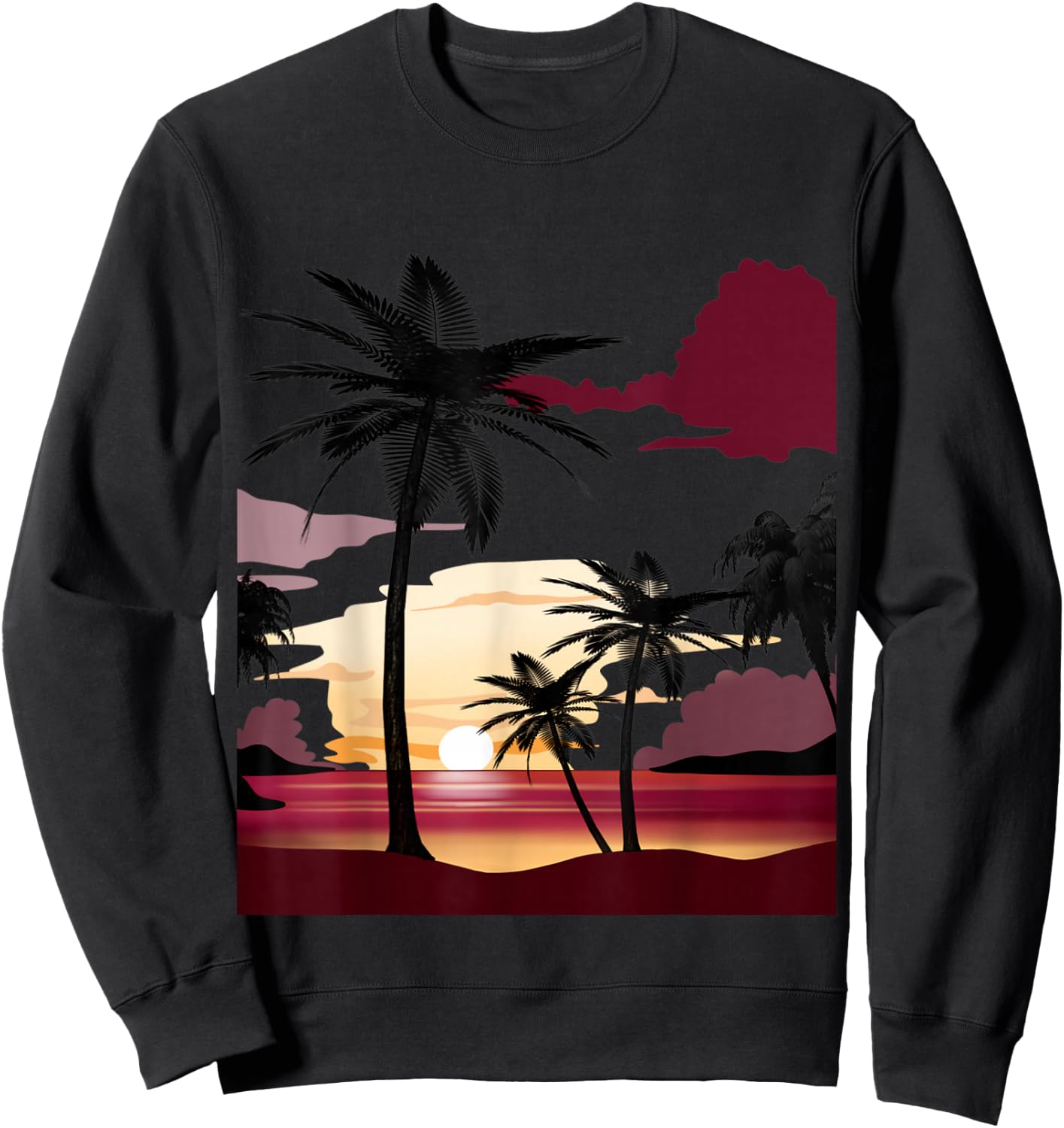 Beautiful Deep Red Sunset with Silhouetted Palm Trees Sweatshirt - Sweatshirt | Black