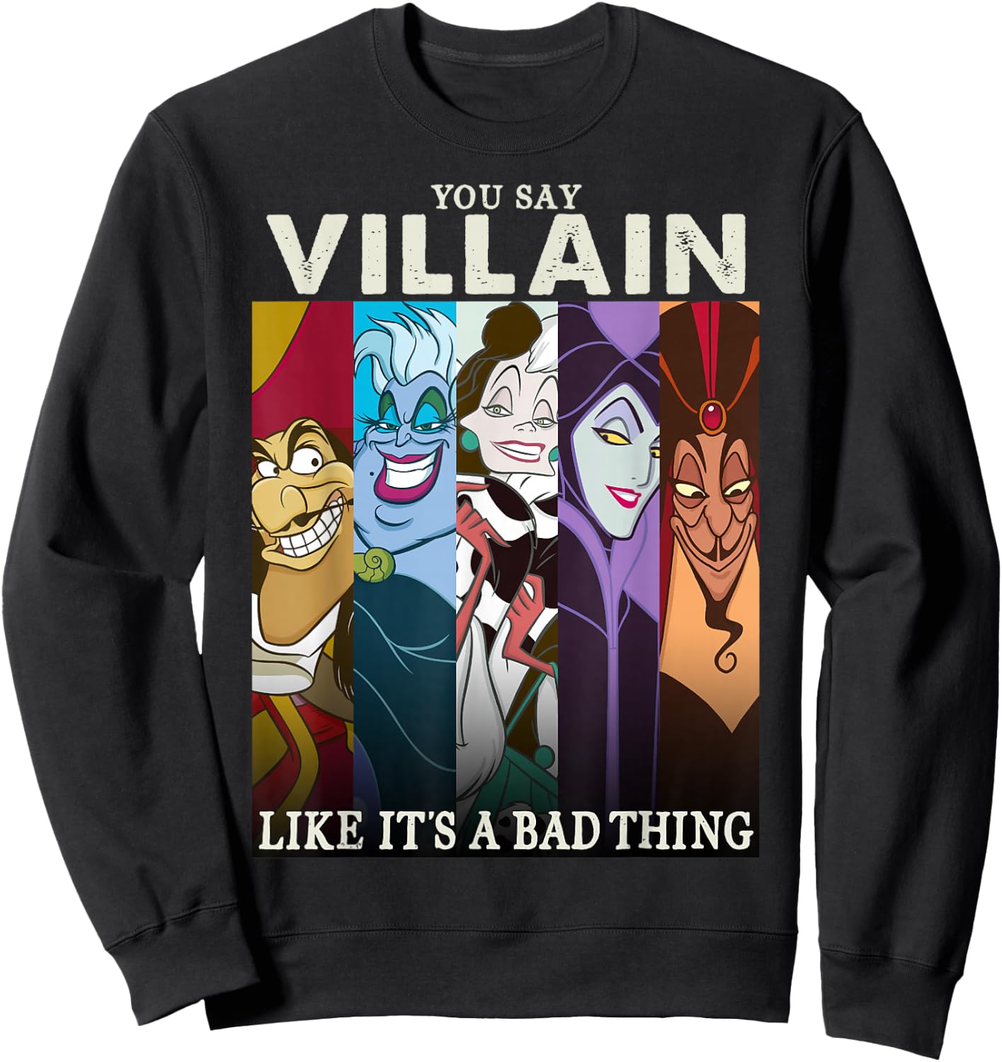 Disney Villains Colorful Group Shot Humor Graphic Sweatshirt - Sweatshirt | Black