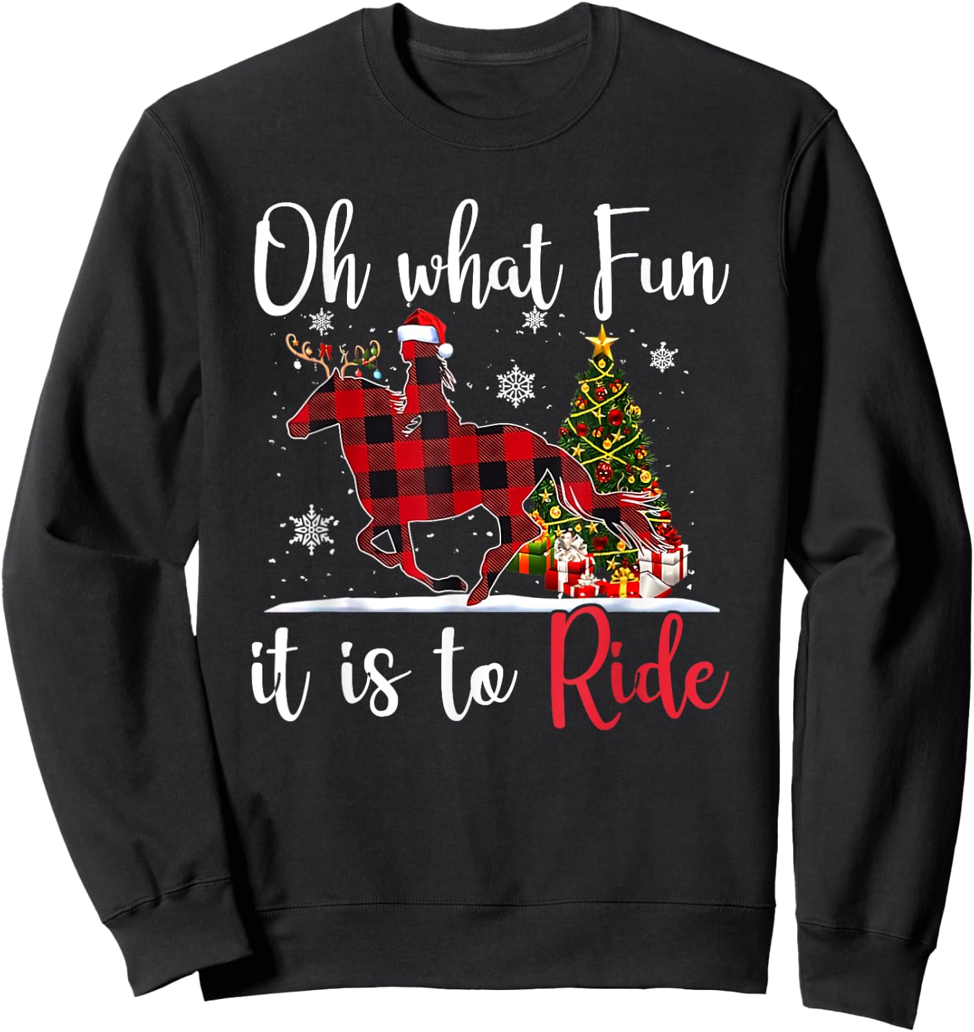 Oh What Fun It Is To Ride - Cowgirl With Horses Christmas Sweatshirt - Sweatshirt | Black