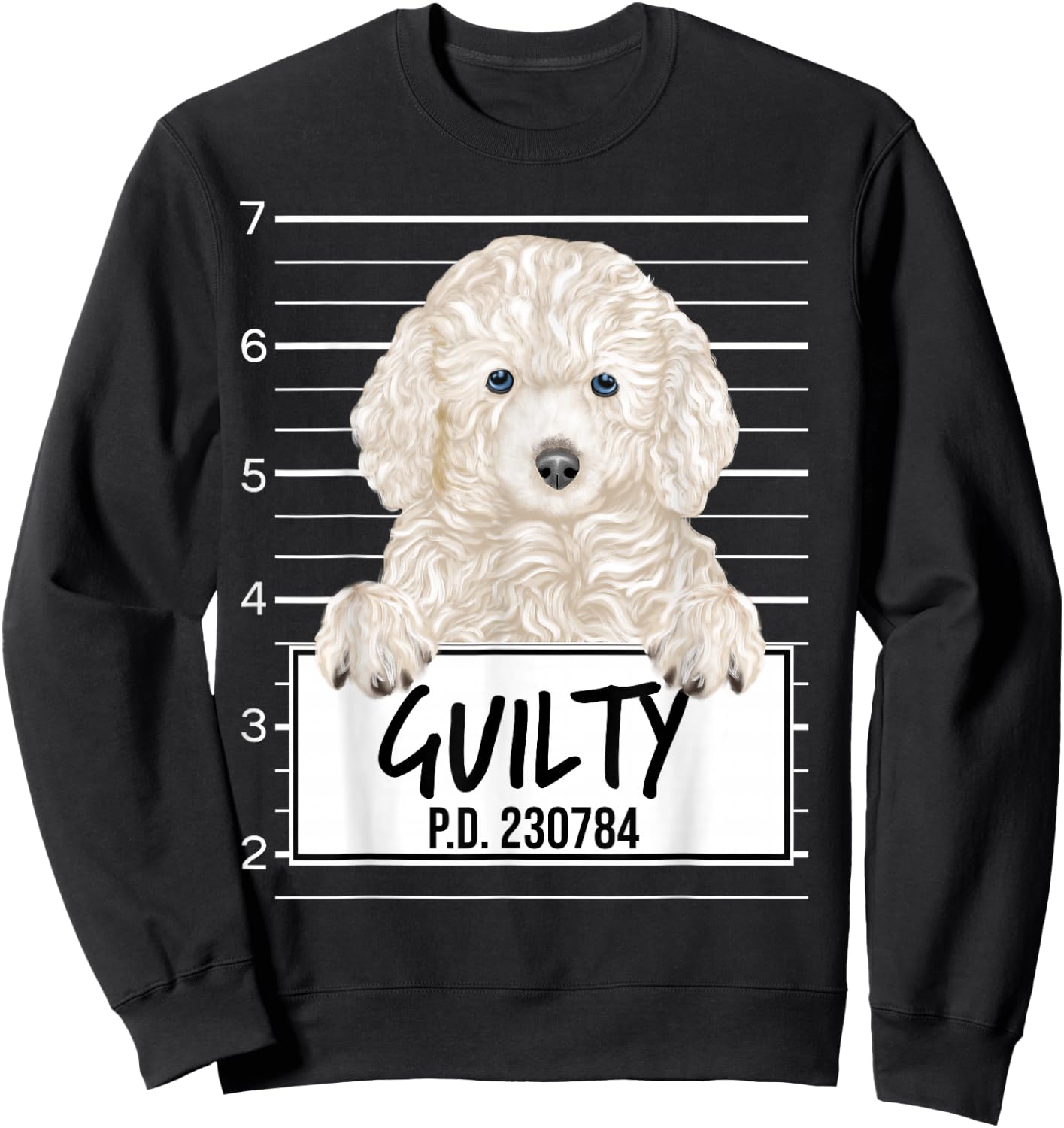 Funny White Poodle Mugshot Guilty Dog Women Kids Sweatshirt - Sweatshirt | Black