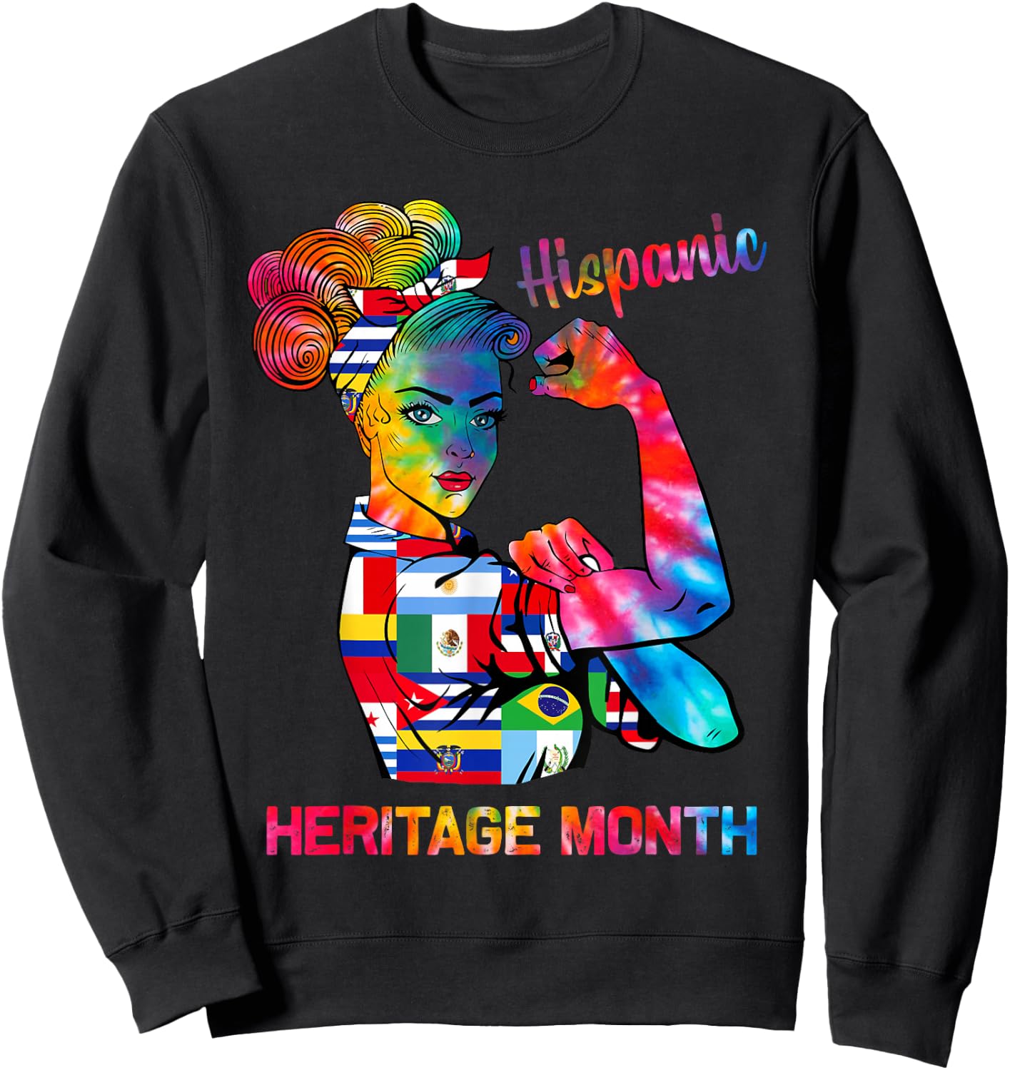 Women National Hispanic Heritage Month Hispanic All Flag Sweatshirt - Sweatshirt | Black
