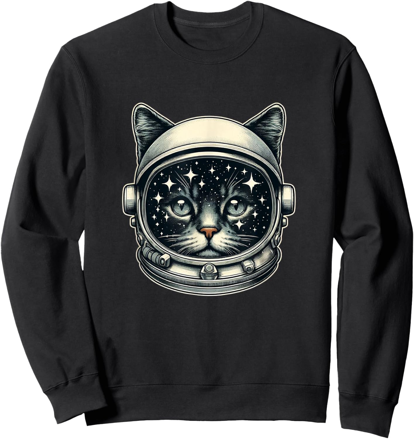 Space Cat Funny Cosmic Astronaut Cat Cute Retro Galaxy Cat Sweatshirt - Sweatshirt | Black