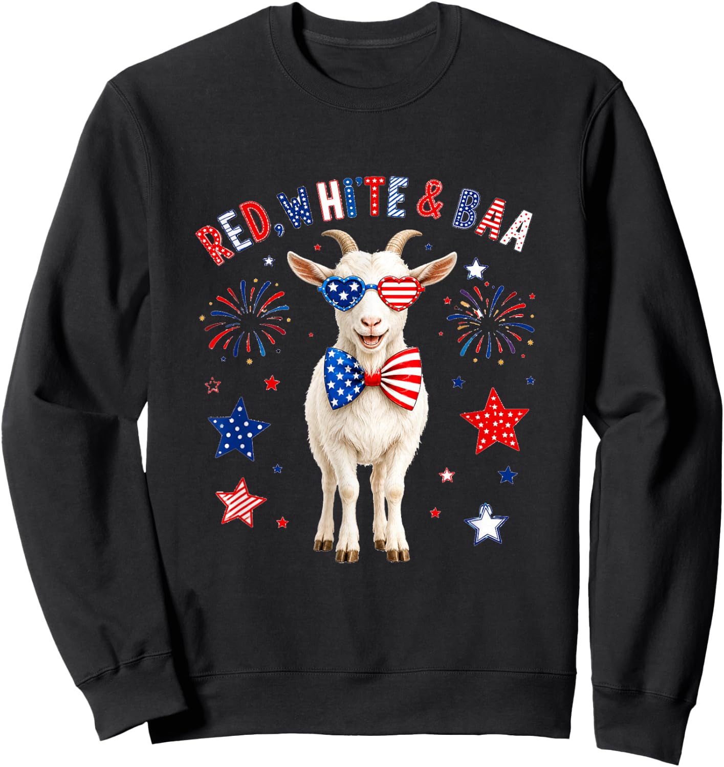 Red White and Goat Sound 4th of July US Flag Funny Farmer Sweatshirt - Sweatshirt | Black