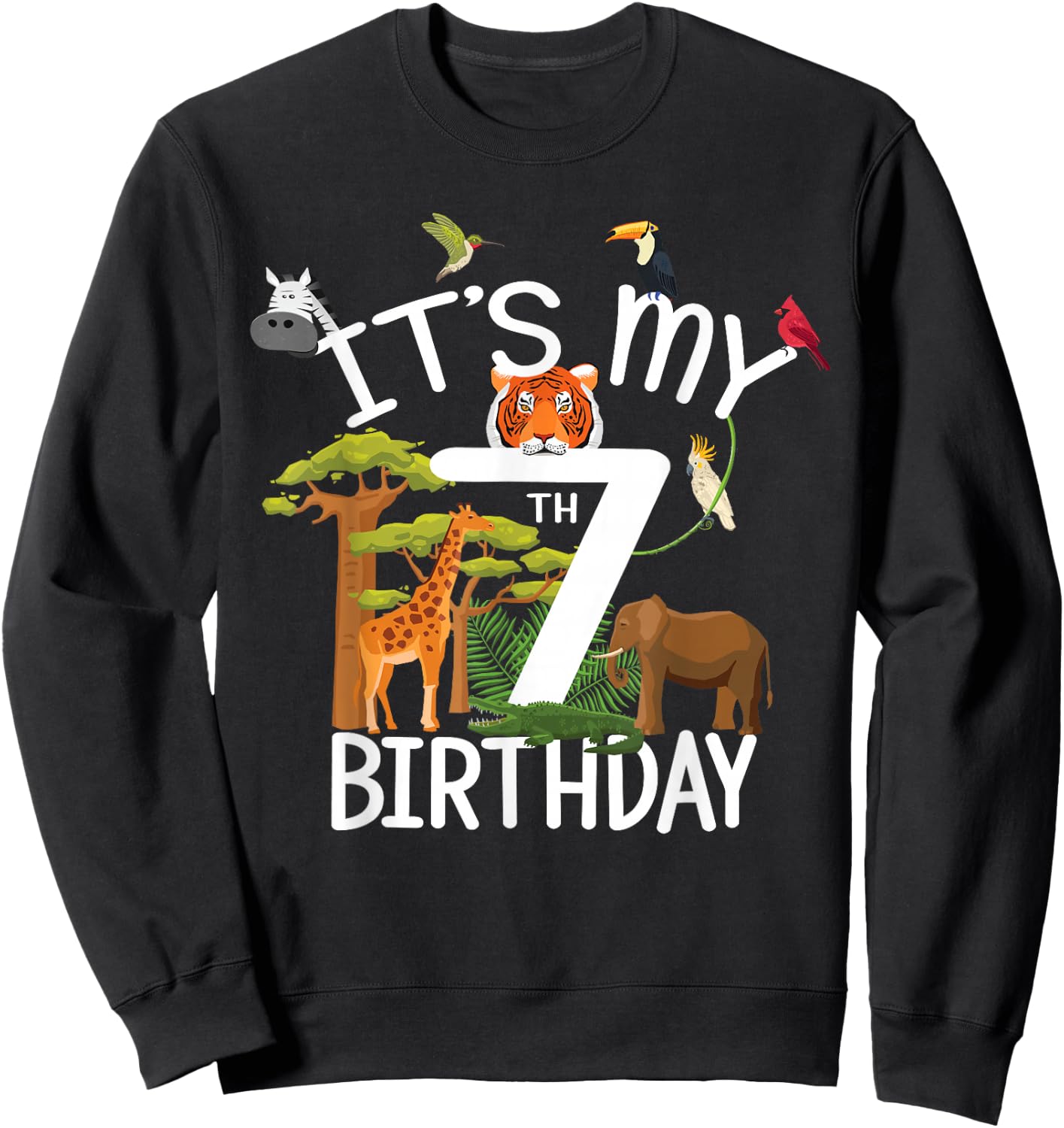 It's My 7th Birthday Boy Zoo Theme 7 Years Old Animal Party Sweatshirt - Sweatshirt | Black