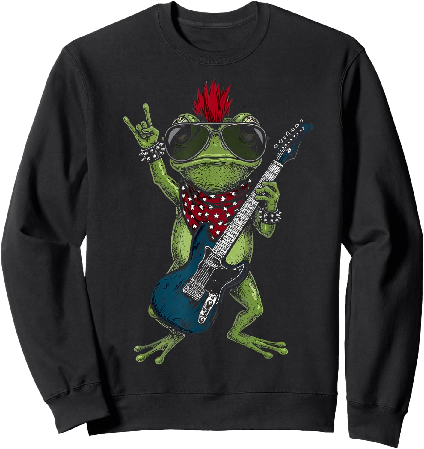 Funny Frog Playing Guitar USA Patriotic Mohawk Rock Sweatshirt - Sweatshirt | Black