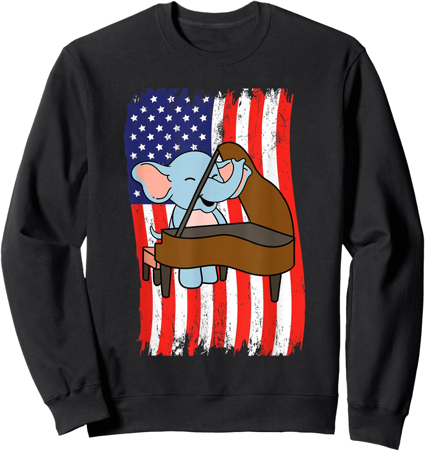 American Flag Elephant Playing Piano Sweatshirt - Sweatshirt | Black