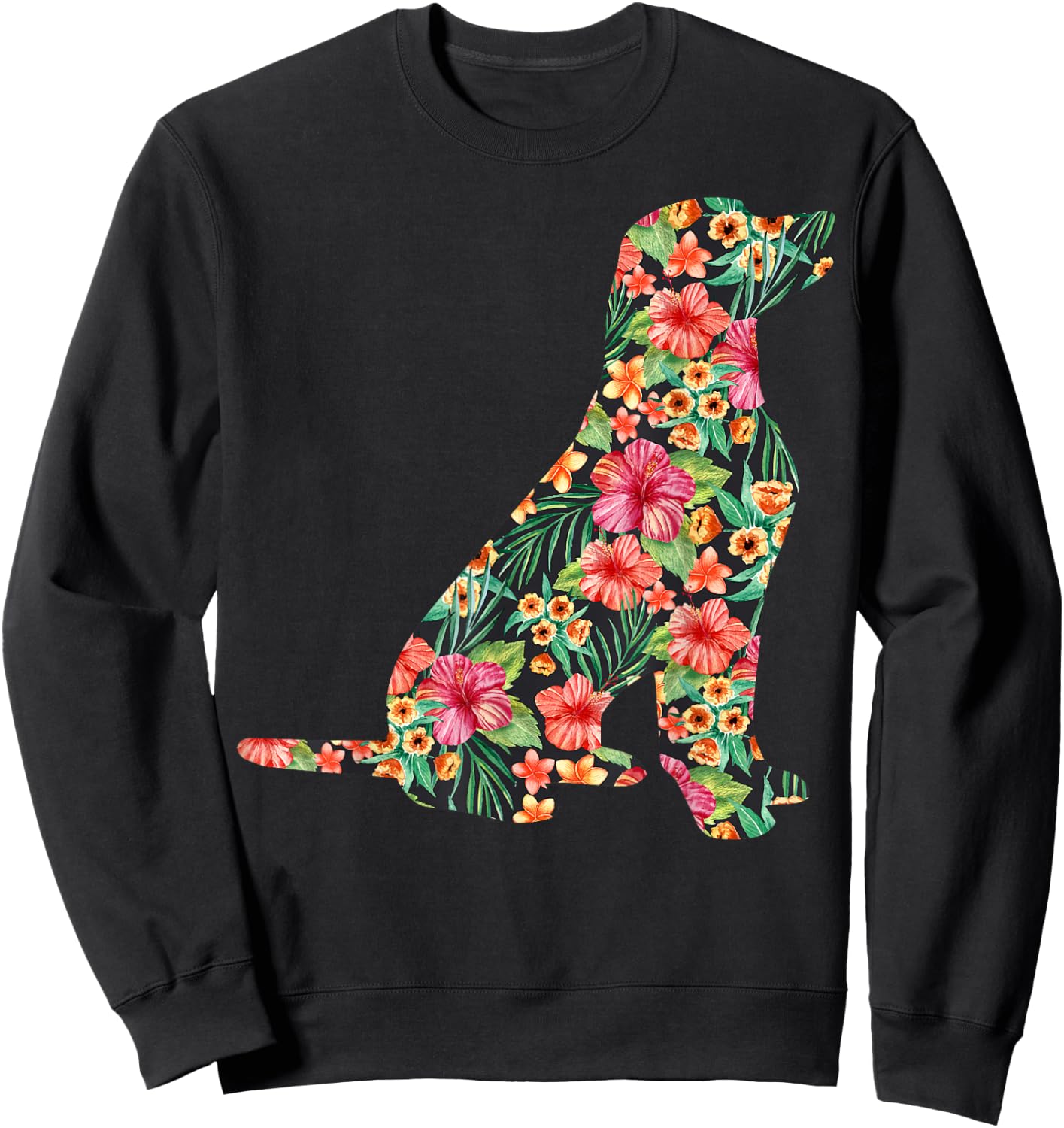 Labrador Flower Funny Dog Silhouette Floral Gifts Women Men Sweatshirt - Sweatshirt | Black