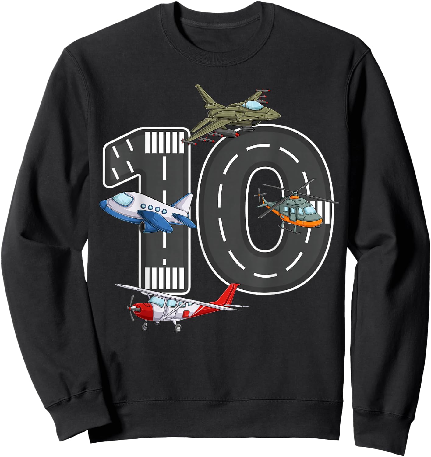 Little Pilot 10th Birthday Party 10 Ten Year Old Airplane Sweatshirt - Sweatshirt | Black