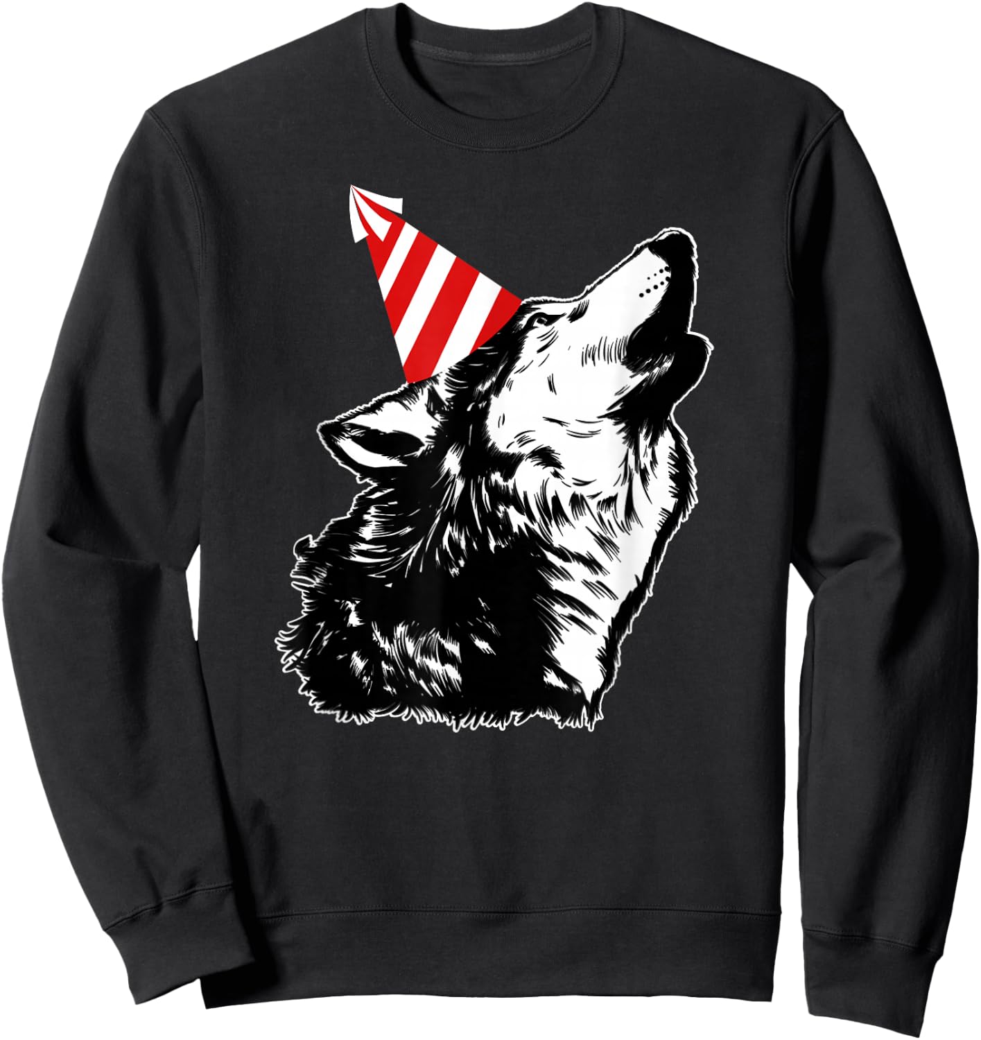 Wolf At A Party | Cute Wolf with a Birthday Hat Sweatshirt - Sweatshirt | Black