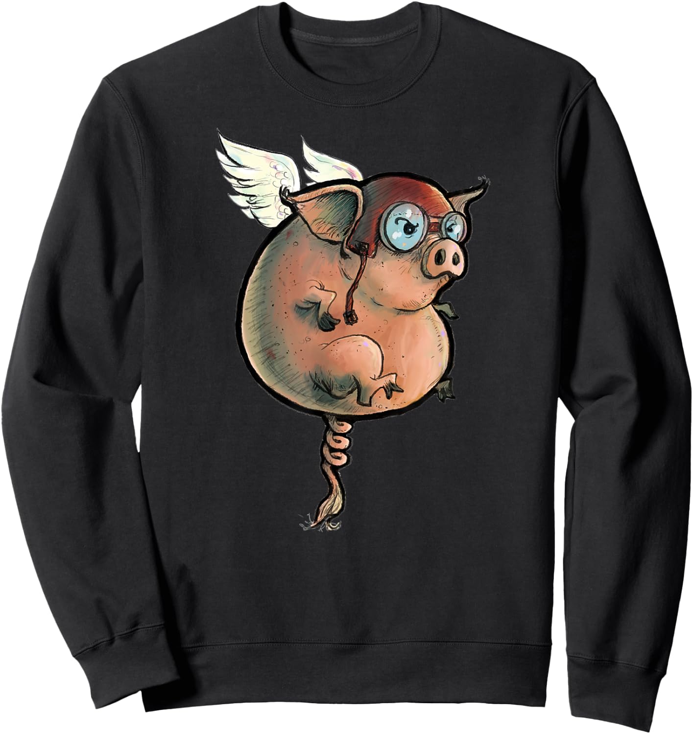 Flying Pig. Quirky, hand-drawn and painted art. Sweatshirt - Sweatshirt | Black