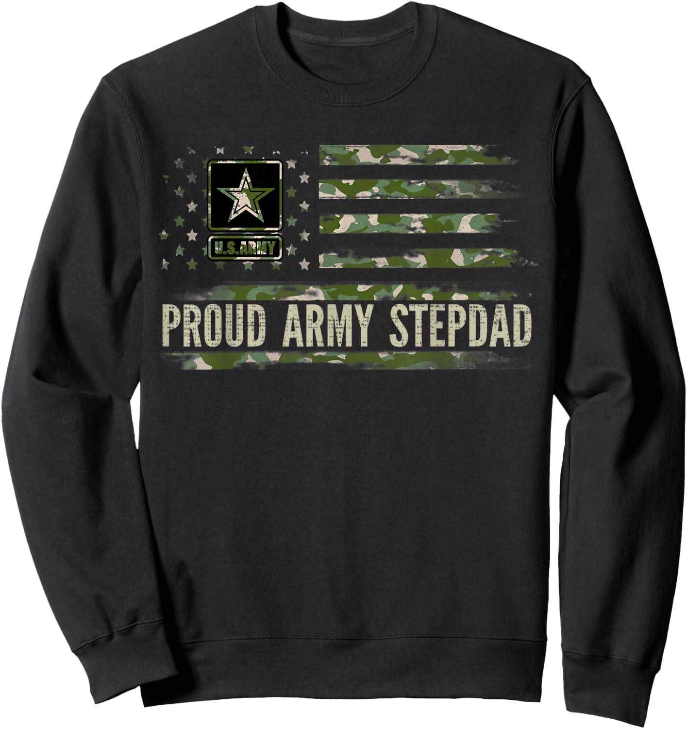 Vintage Proud Army Stepdad Camo American Flag Veteran Gift Sweatshirt - Sweatshirt | Black