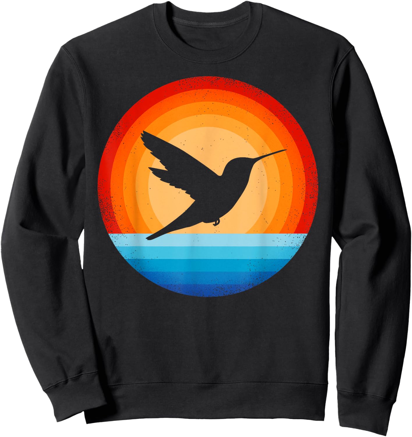 Hummingbird Retro Vintage 70s Sunset Bird Lovers Men Women Sweatshirt - Sweatshirt | Black
