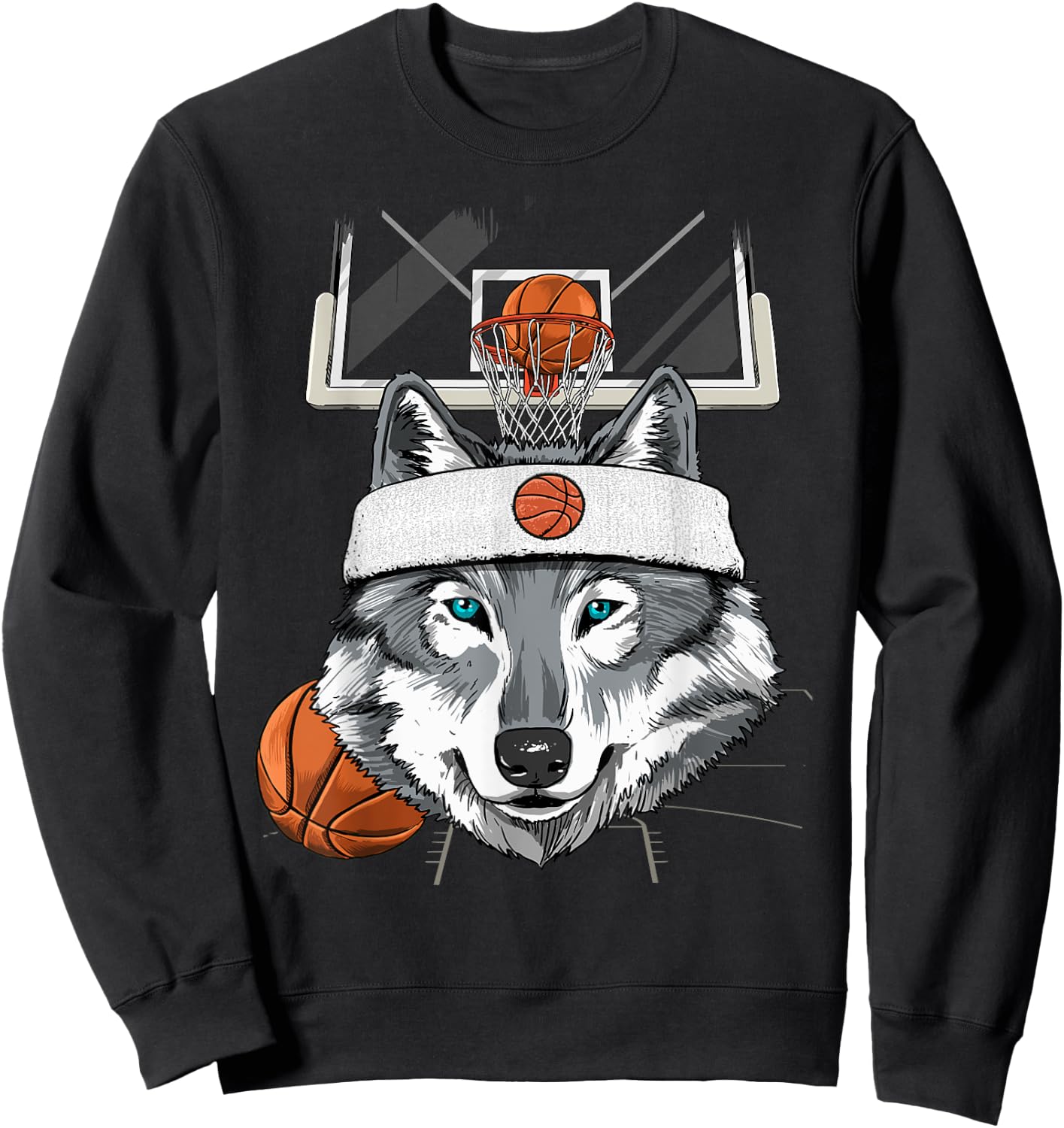 Wolf Basketball Player Coach Sport Basketball Lover Baller Sweatshirt - Sweatshirt | Black