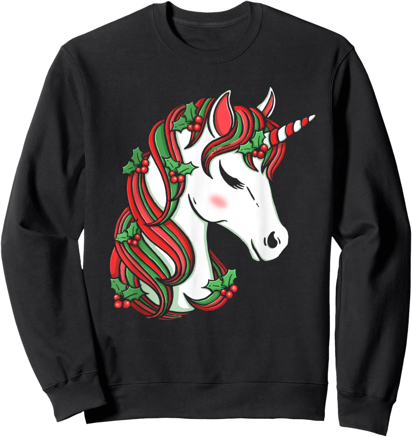 Cute Candy Cane Unicorn Christmas Matching Top Sweatshirt - Sweatshirt | Black